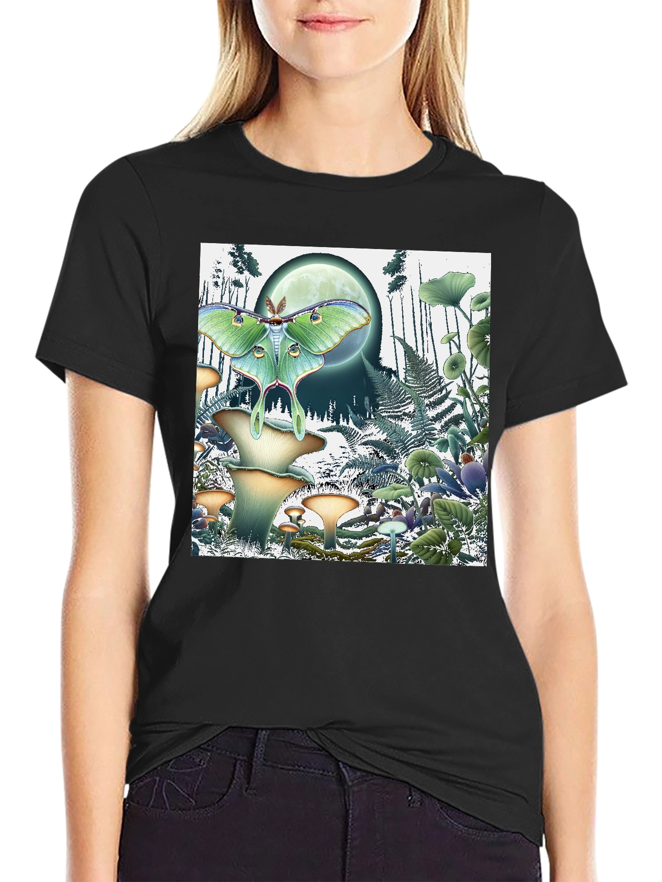 Luna Moth and Mushroom Forest Graphic Tee