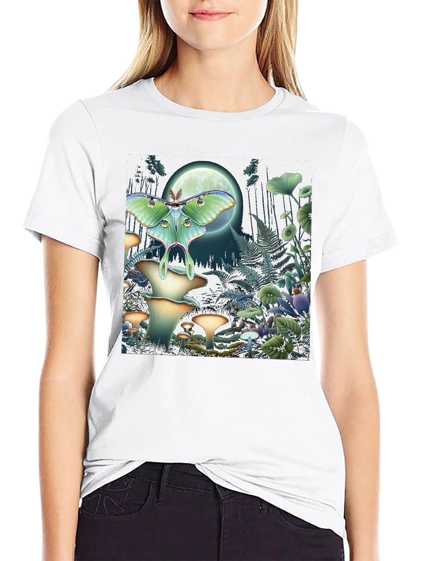 Luna Moth and Mushroom Forest Graphic Tee