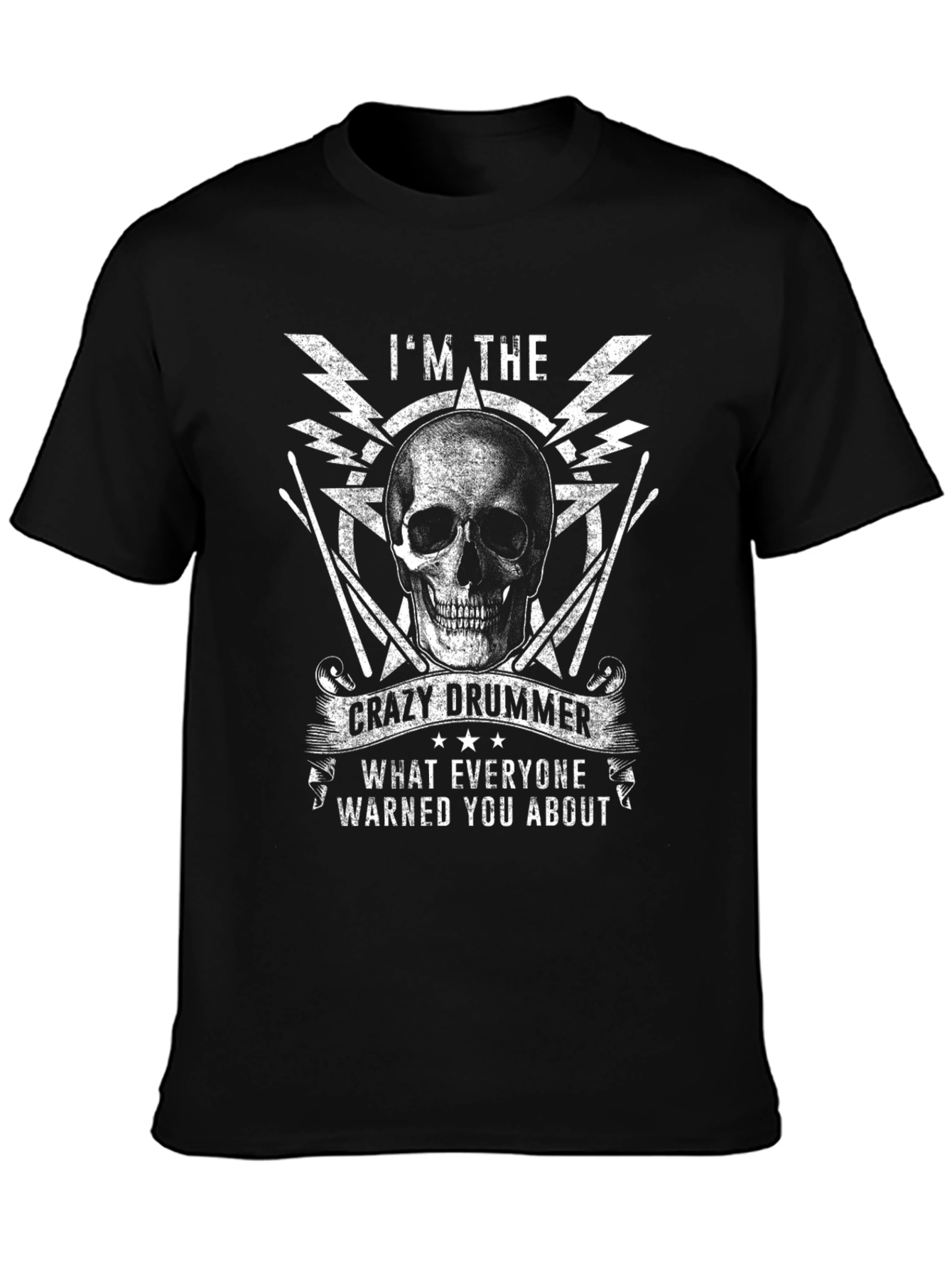 Crazy Drummer Skull Graphic T-Shirt