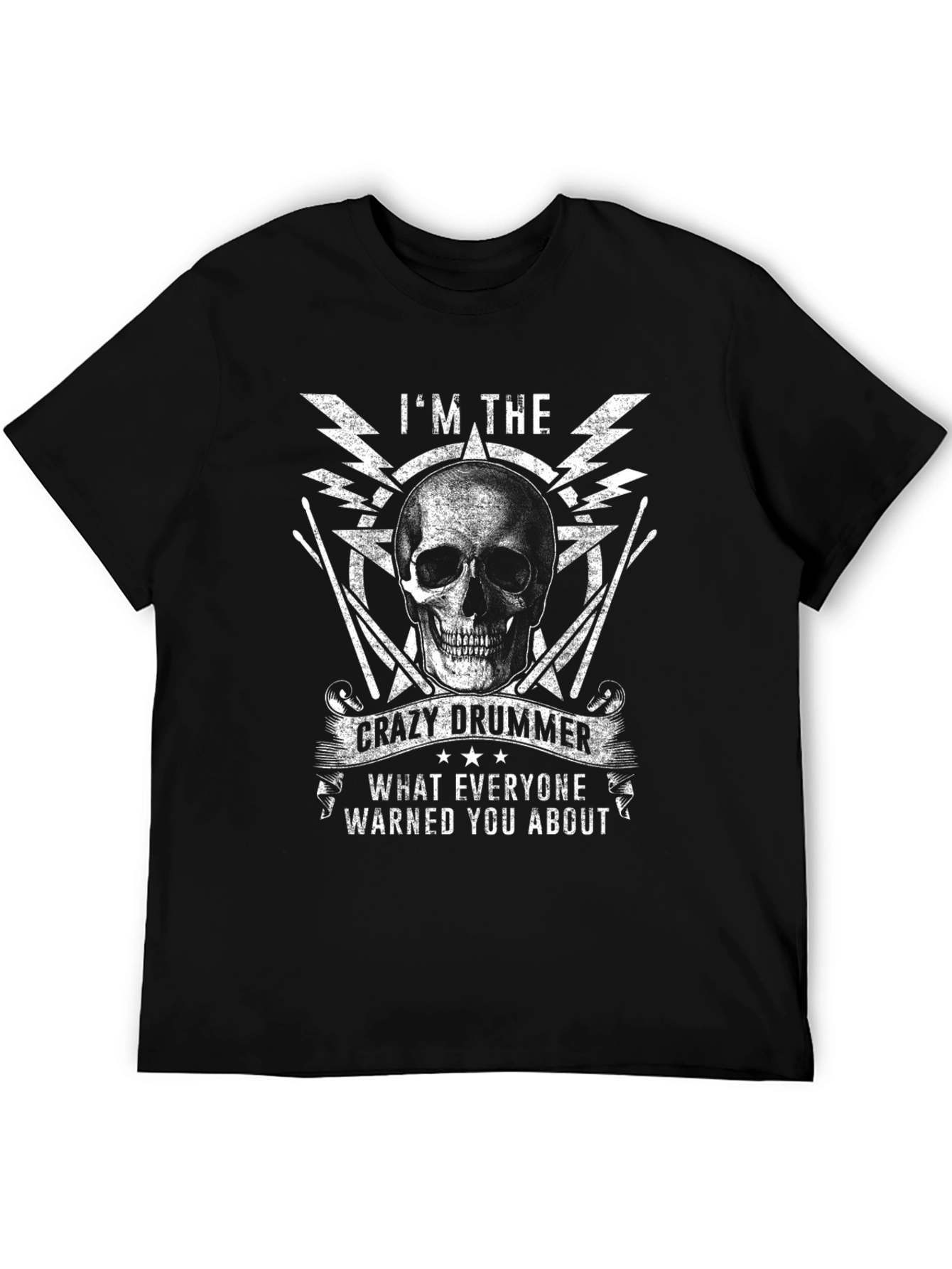 Crazy Drummer Skull Graphic T-Shirt
