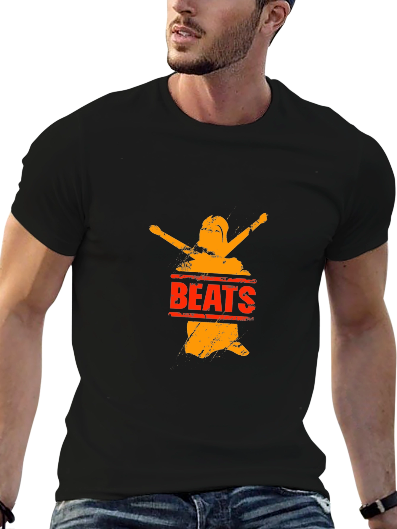 Black Graphic T-Shirt - Beats Design