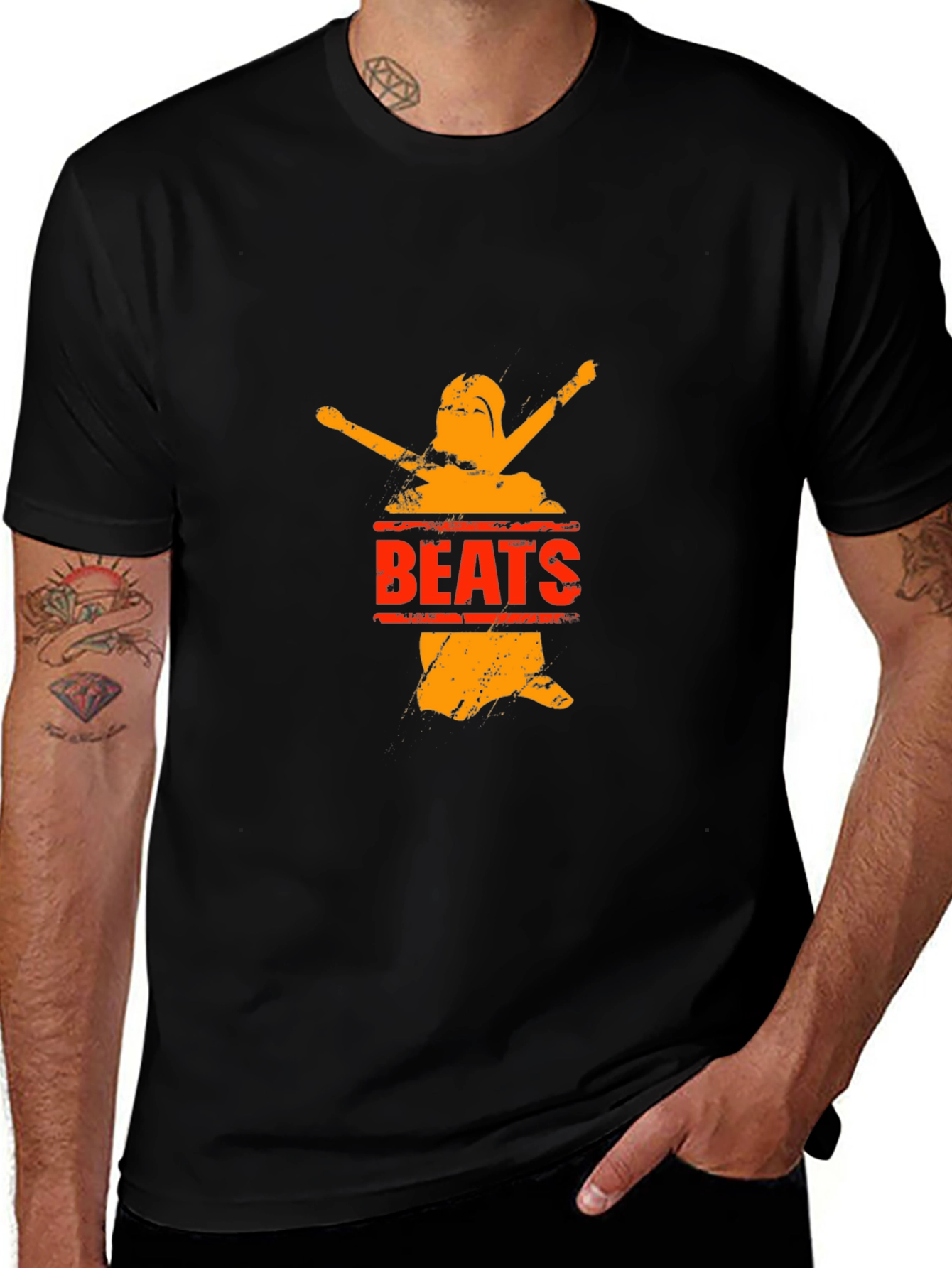 Black Graphic T-Shirt - Beats Design