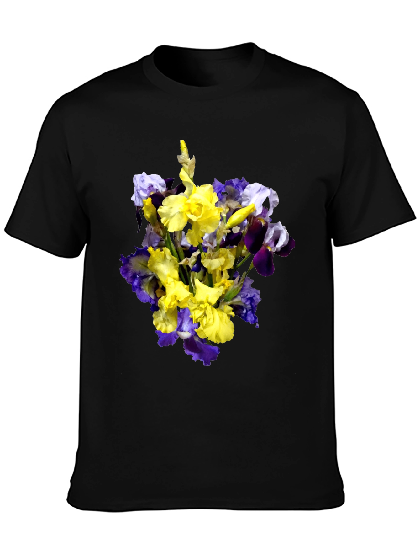 Floral Iris Bouquet Graphic Black T-Shirt