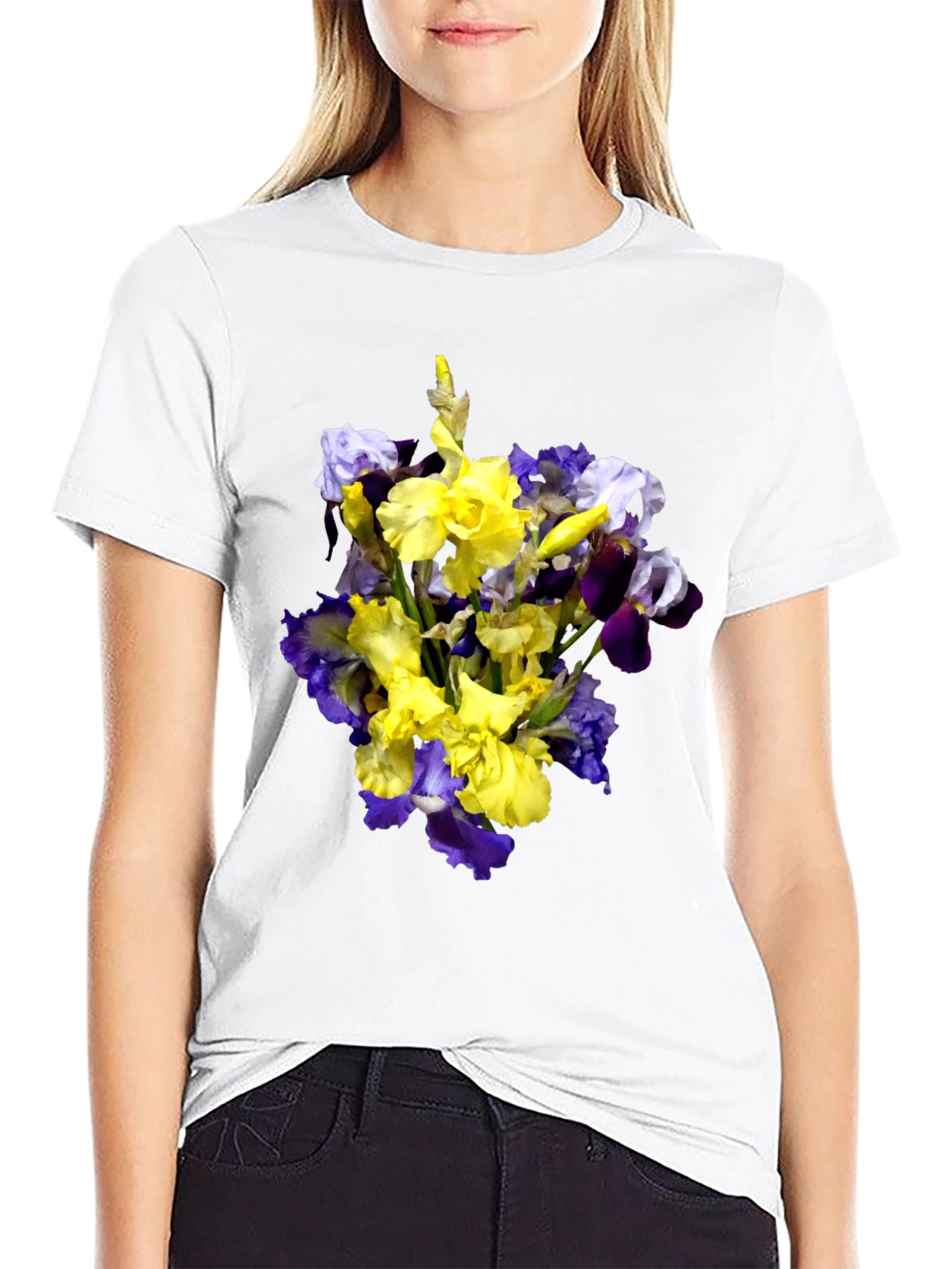 Floral Iris Bouquet Graphic Black T-Shirt