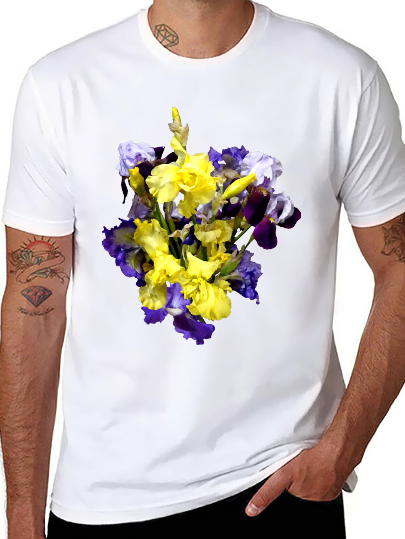 Floral Iris Bouquet Graphic Black T-Shirt