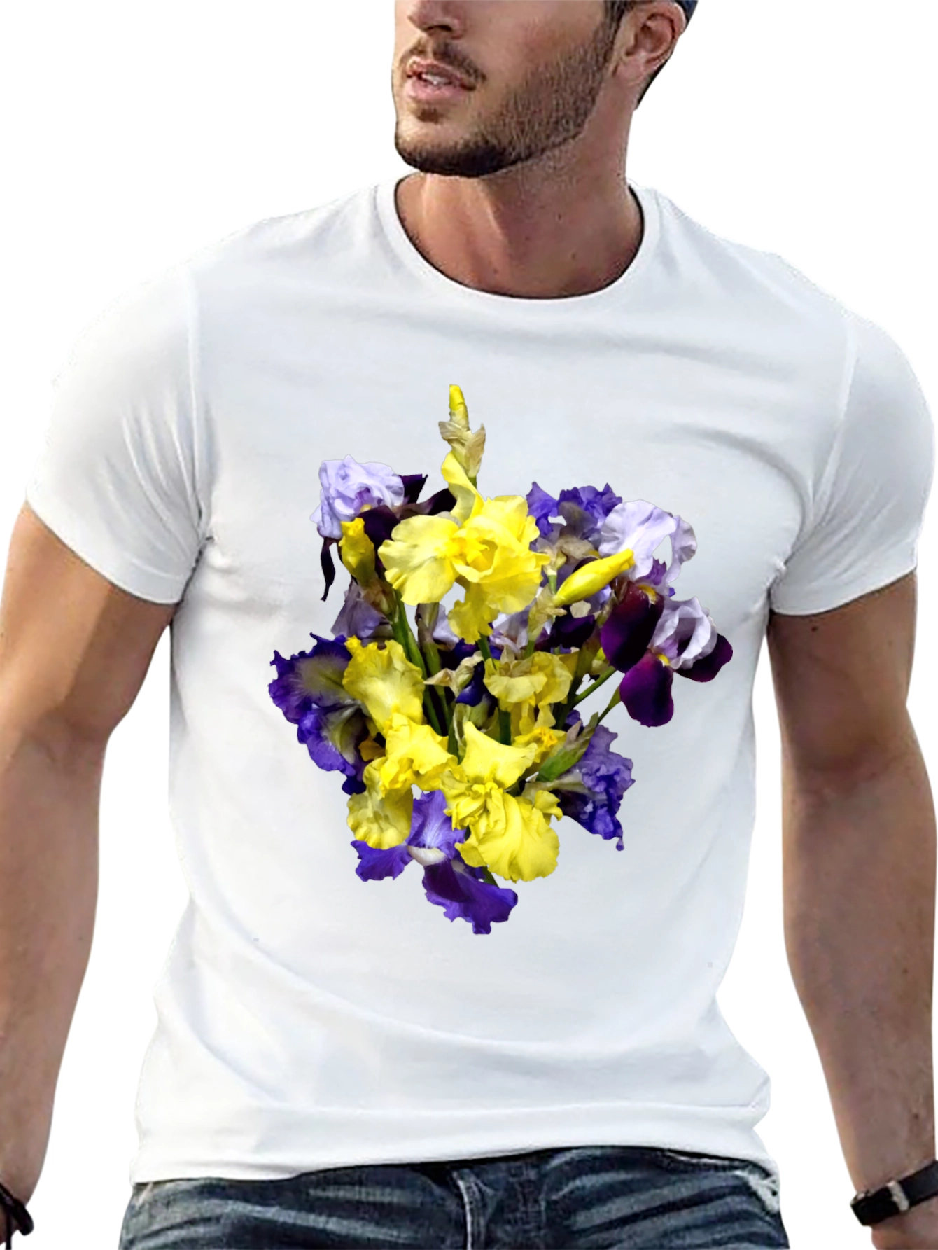 Floral Iris Bouquet Graphic Black T-Shirt