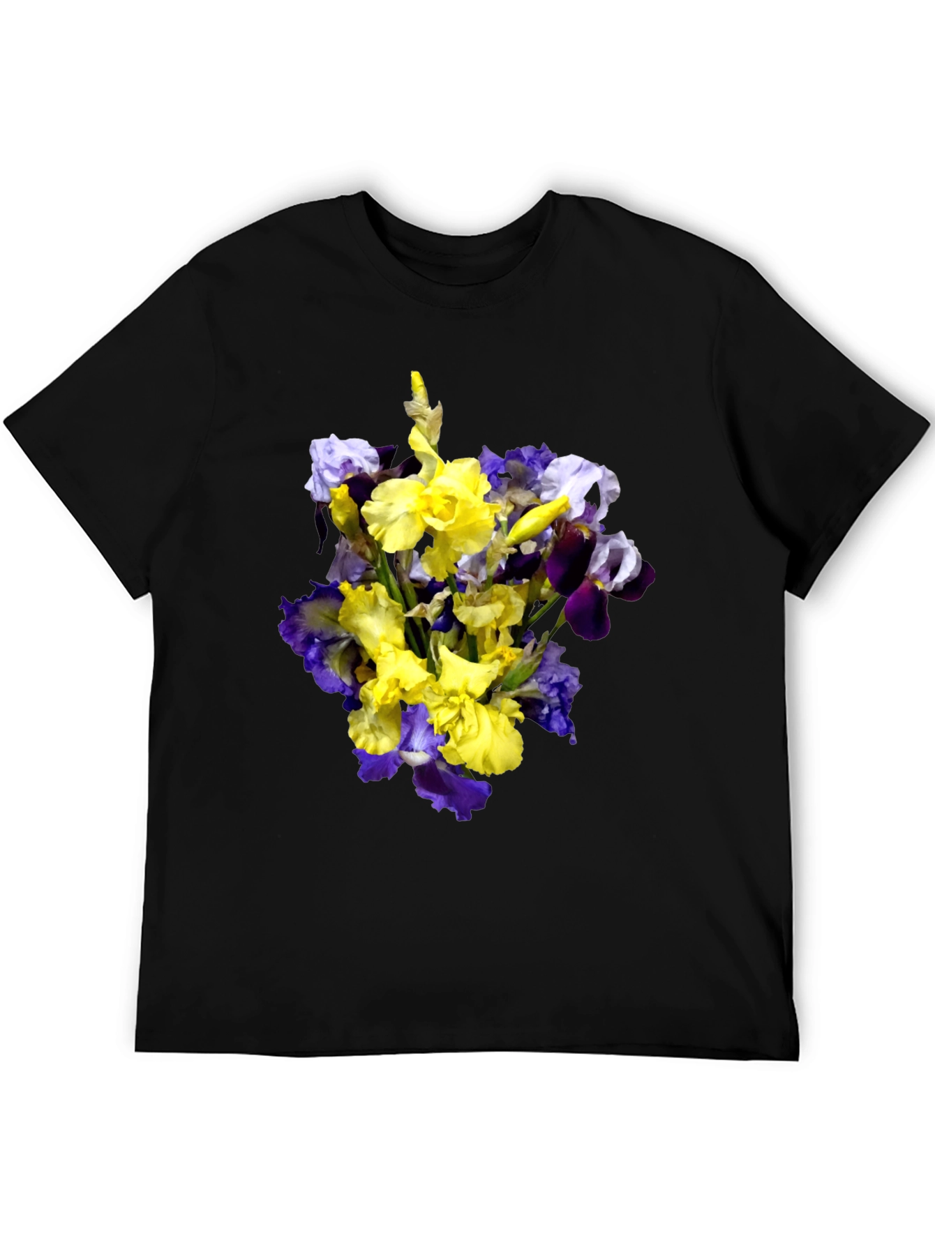 Floral Iris Bouquet Graphic Black T-Shirt