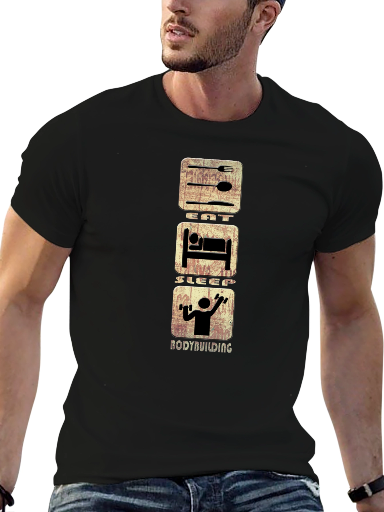 Eat Sleep Bodybuilding Graphic Tee - Black