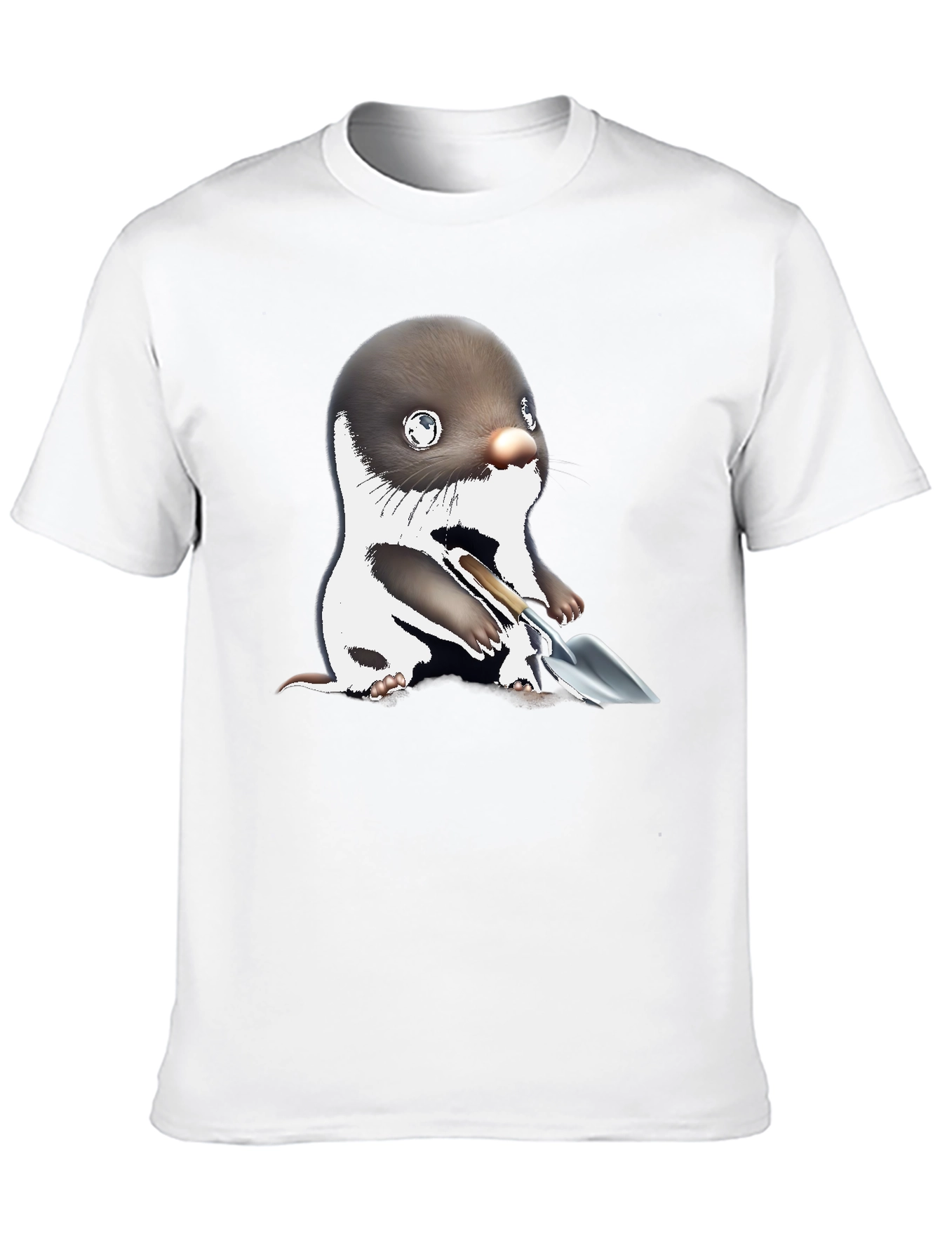 Mole with Shovel Graphic Tee - Black Cotton T-Shirt