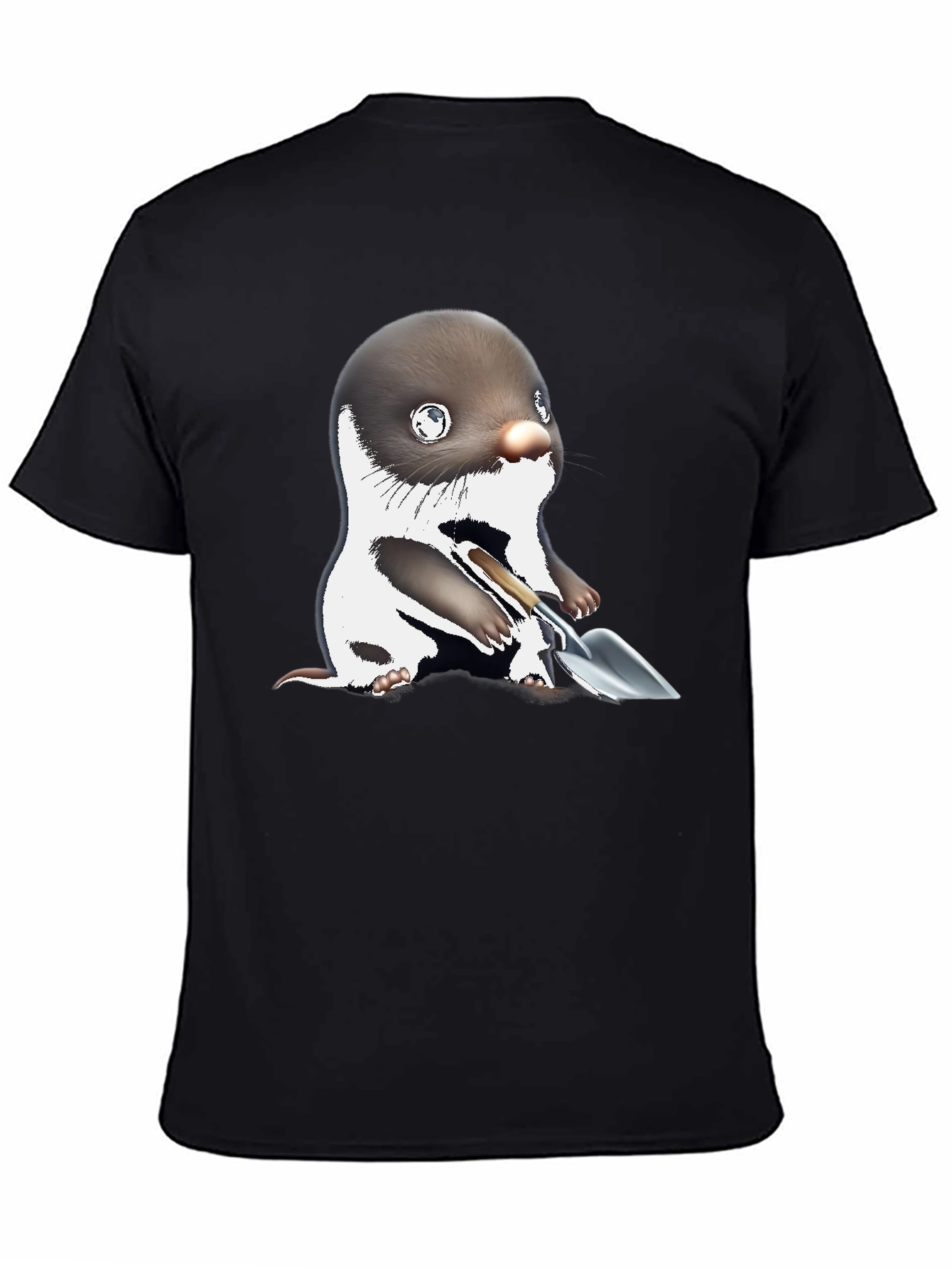 Mole with Shovel Graphic Tee - Black Cotton T-Shirt