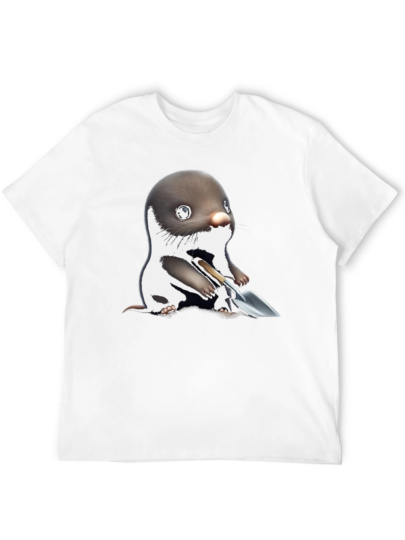 Mole with Shovel Graphic Tee - Black Cotton T-Shirt