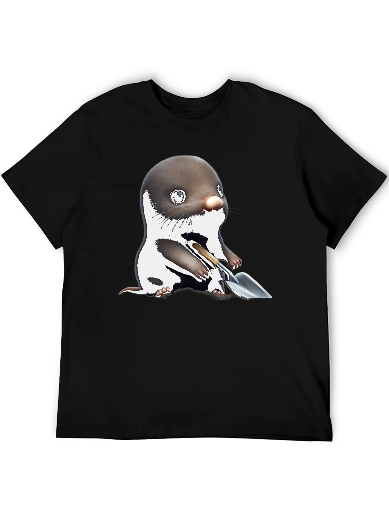 Mole with Shovel Graphic Tee - Black Cotton T-Shirt