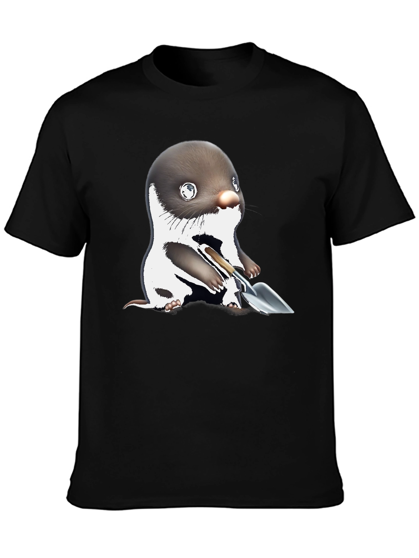 Mole with Shovel Graphic Tee - Black Cotton T-Shirt
