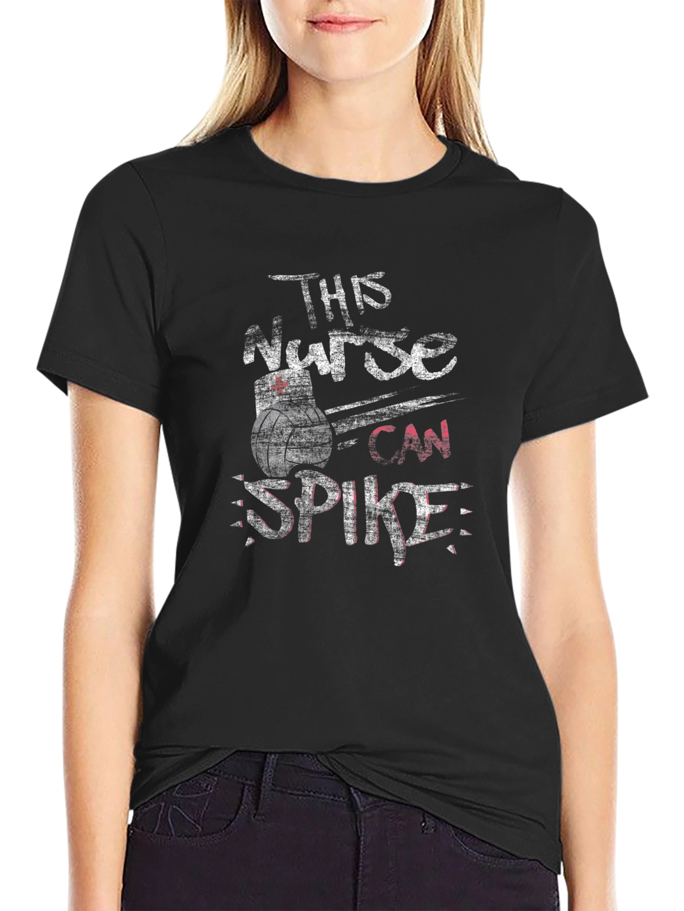 This Nurse Can Spike Volleyball T-Shirt - Black
