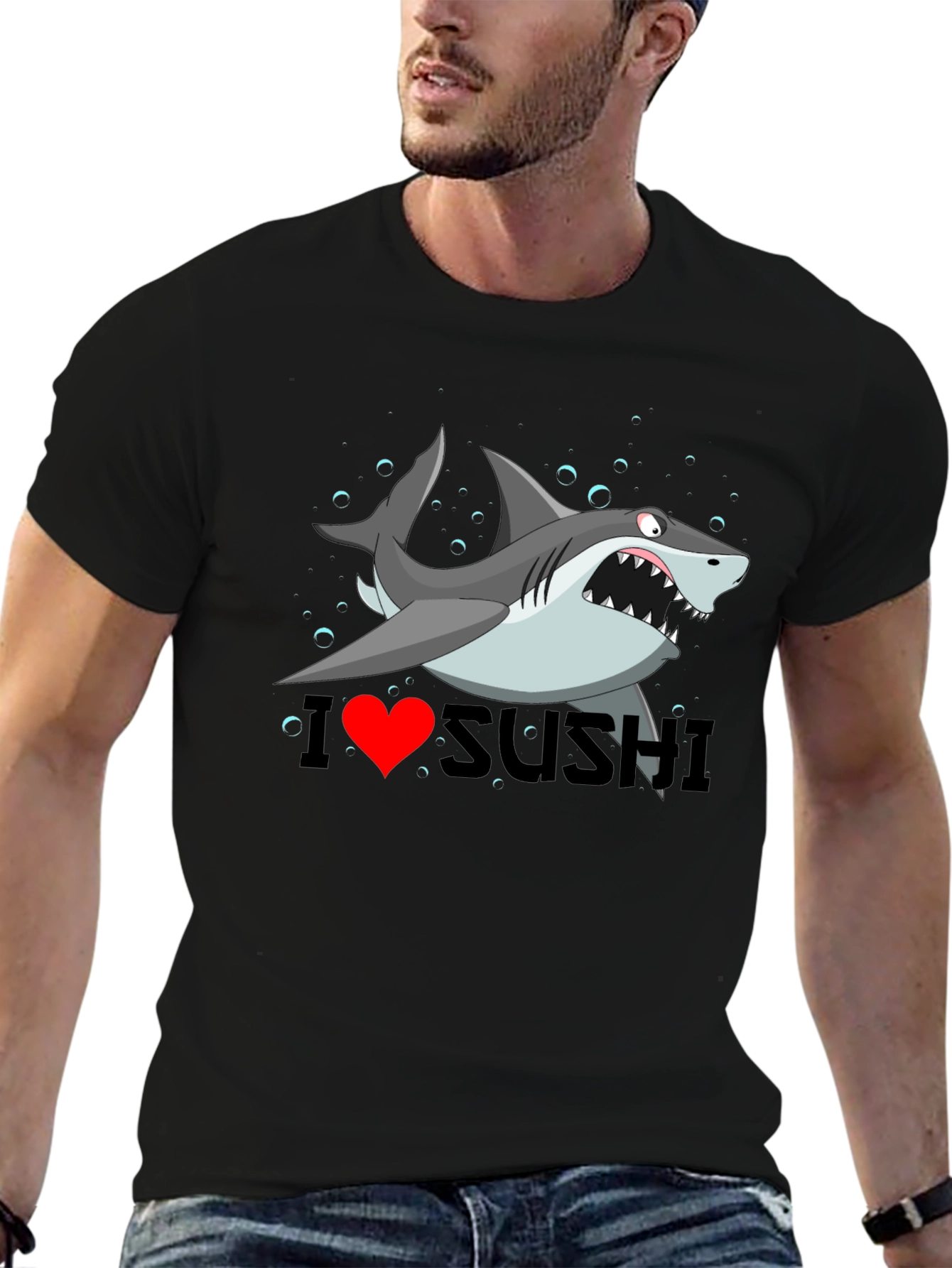 I Heart Sushi Shark Graphic Tee - Black