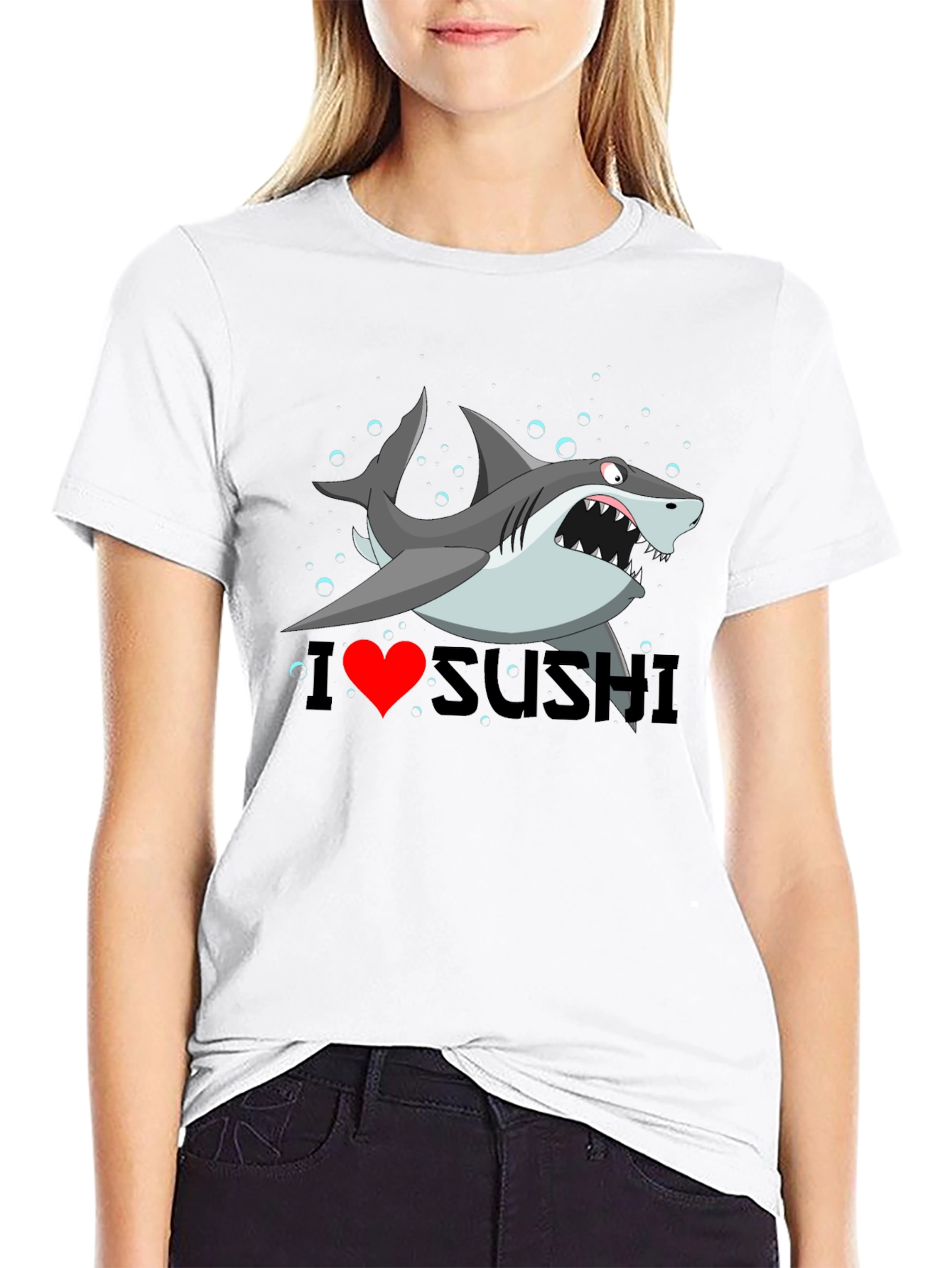 I Heart Sushi Shark Graphic Tee - Black