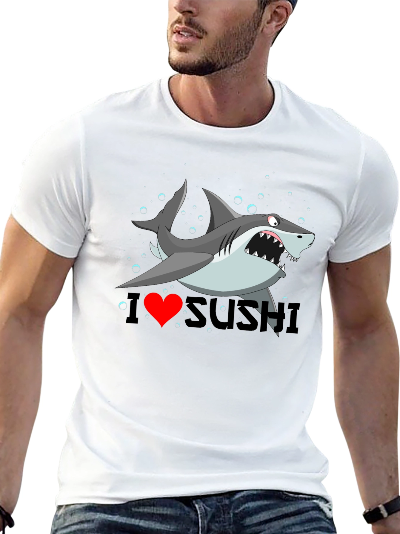 I Heart Sushi Shark Graphic Tee - Black