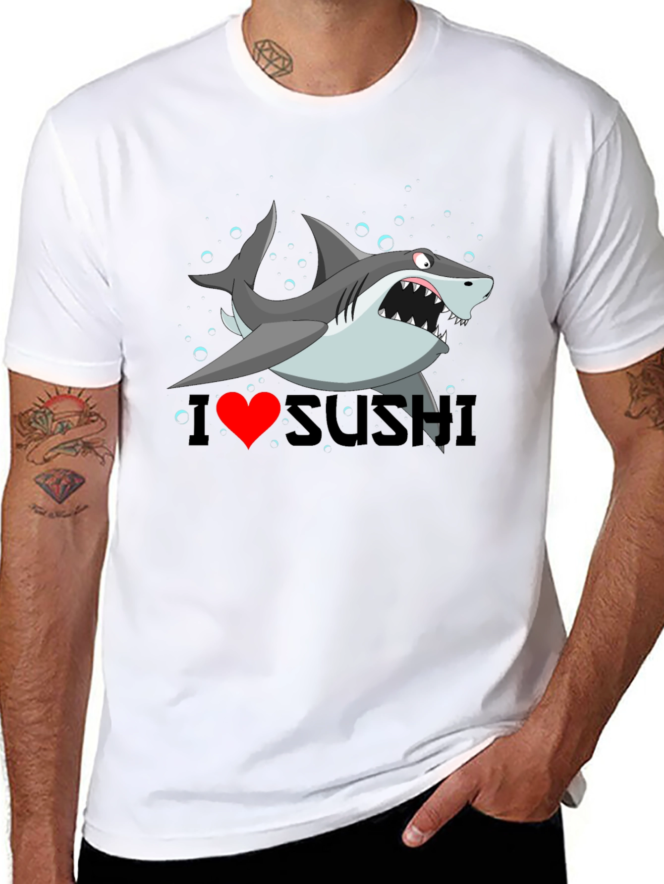 I Heart Sushi Shark Graphic Tee - Black