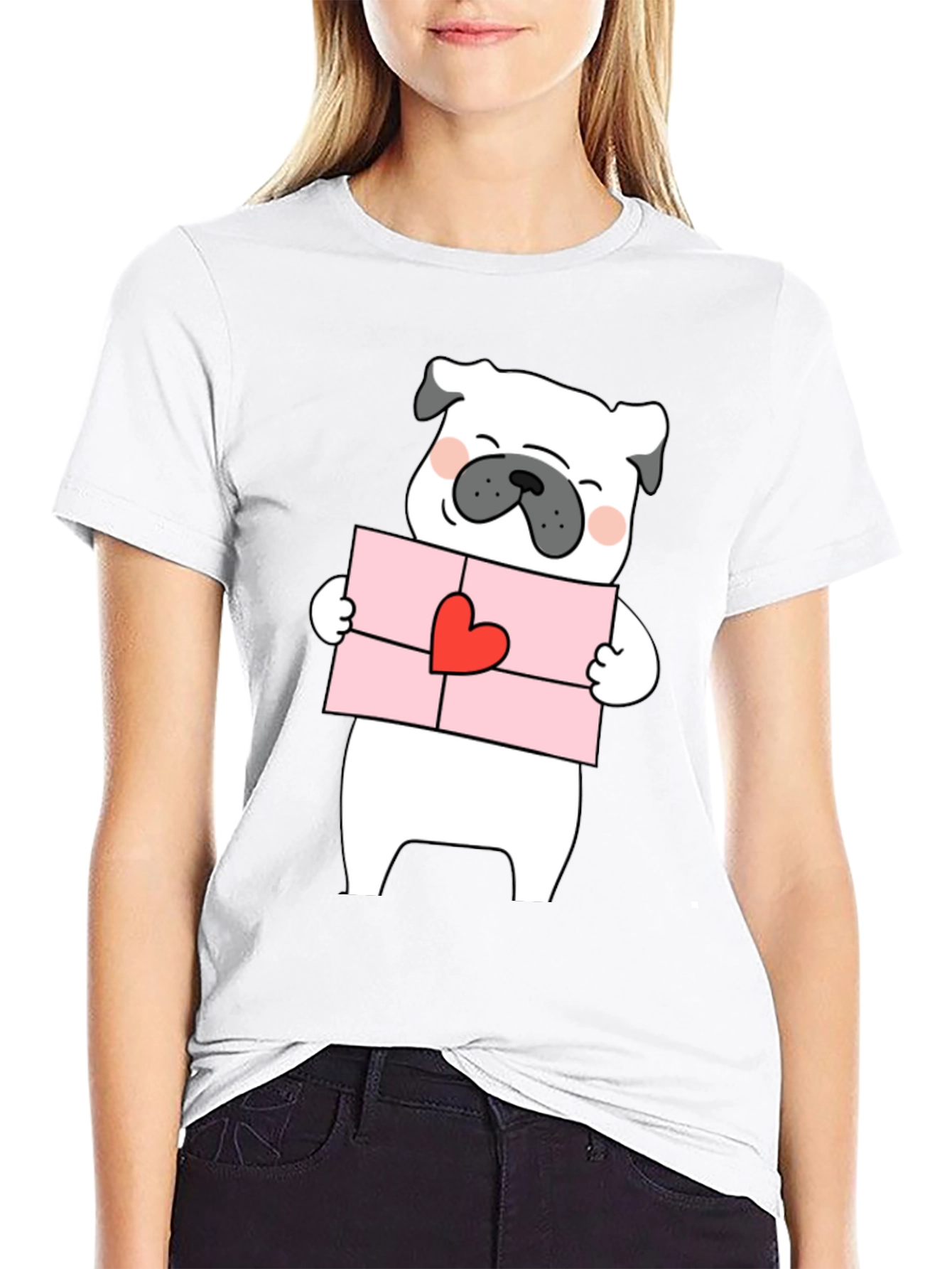 Pug Love Letter Graphic Tee - Black
