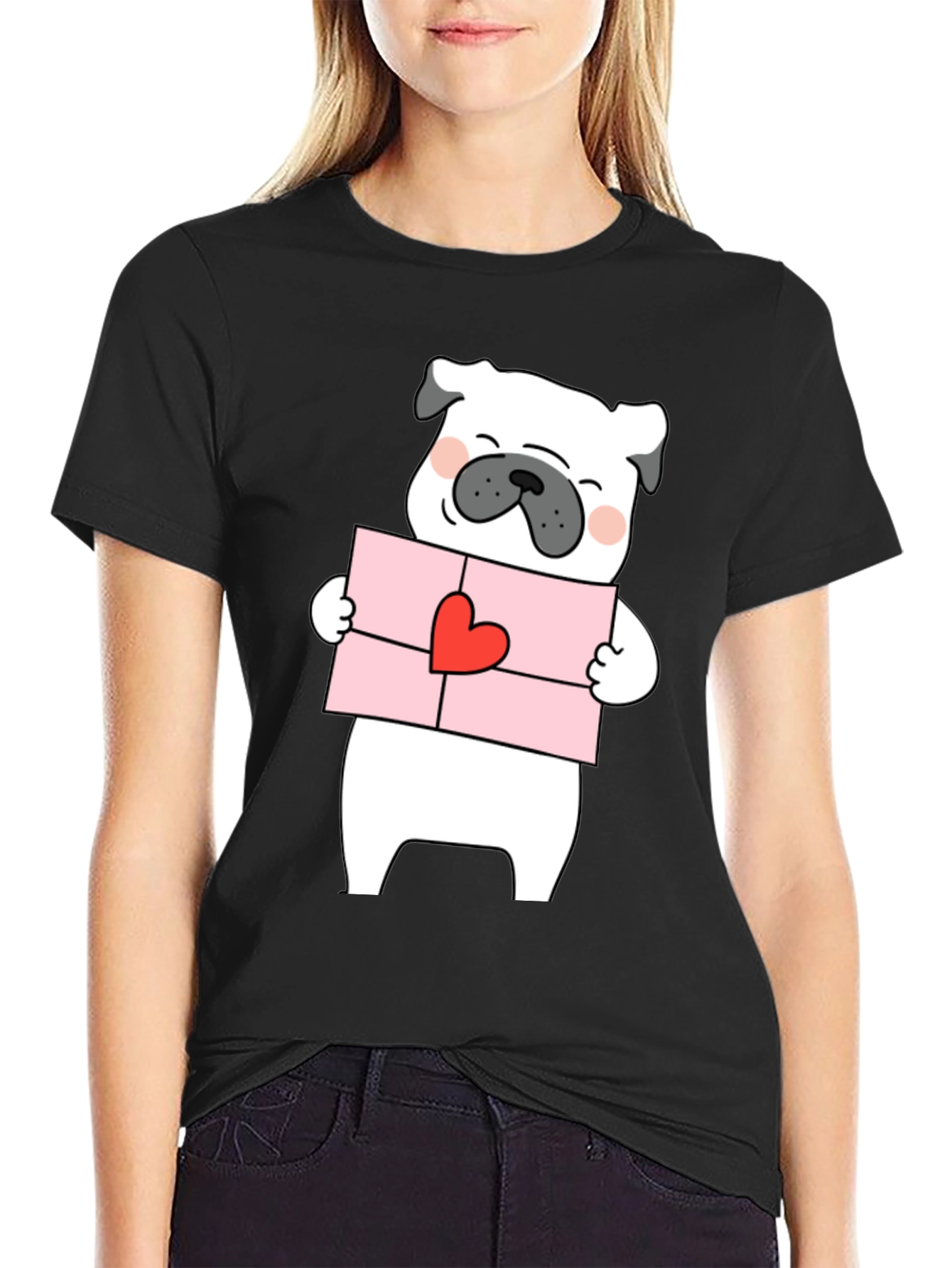 Pug Love Letter Graphic Tee - Black