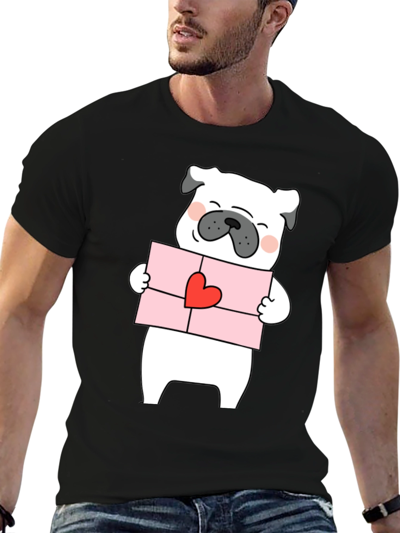 Pug Love Letter Graphic Tee - Black