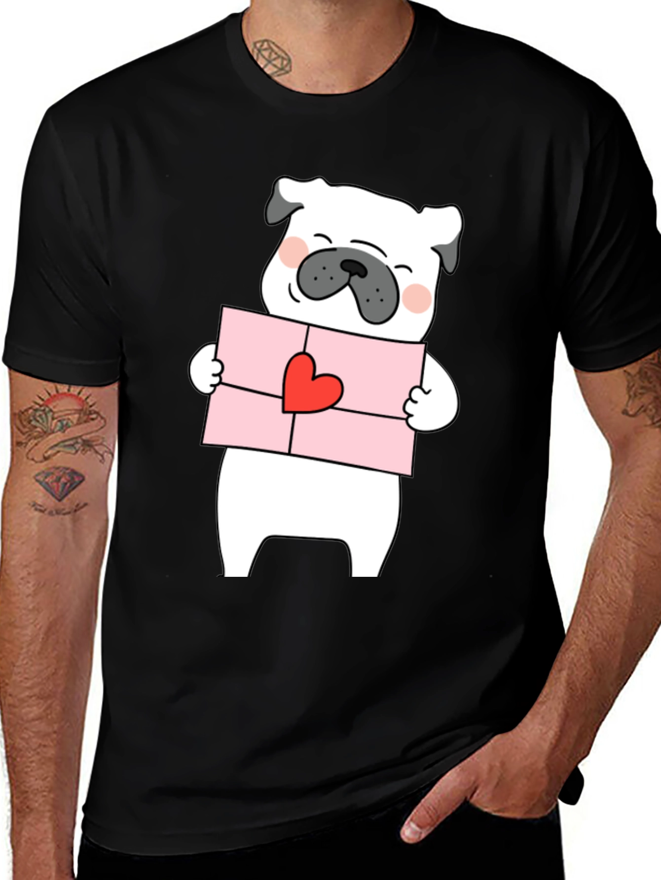 Pug Love Letter Graphic Tee - Black