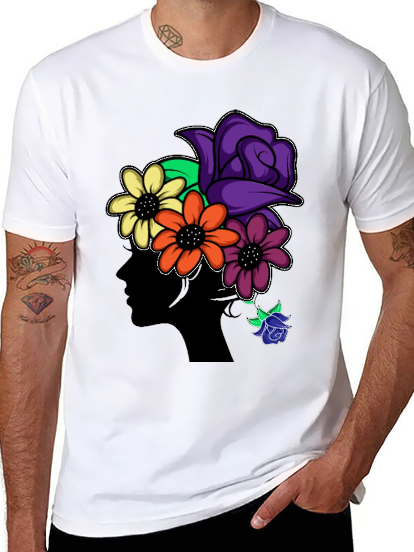Floral Silhouette Black T-Shirt