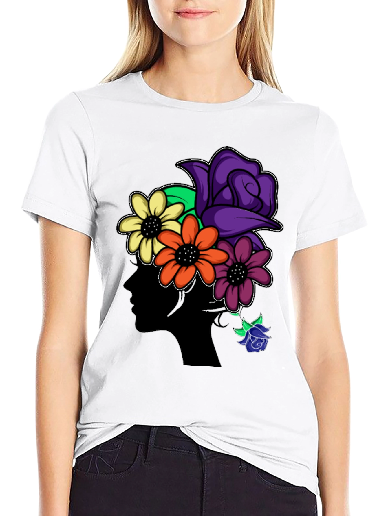 Floral Silhouette Black T-Shirt