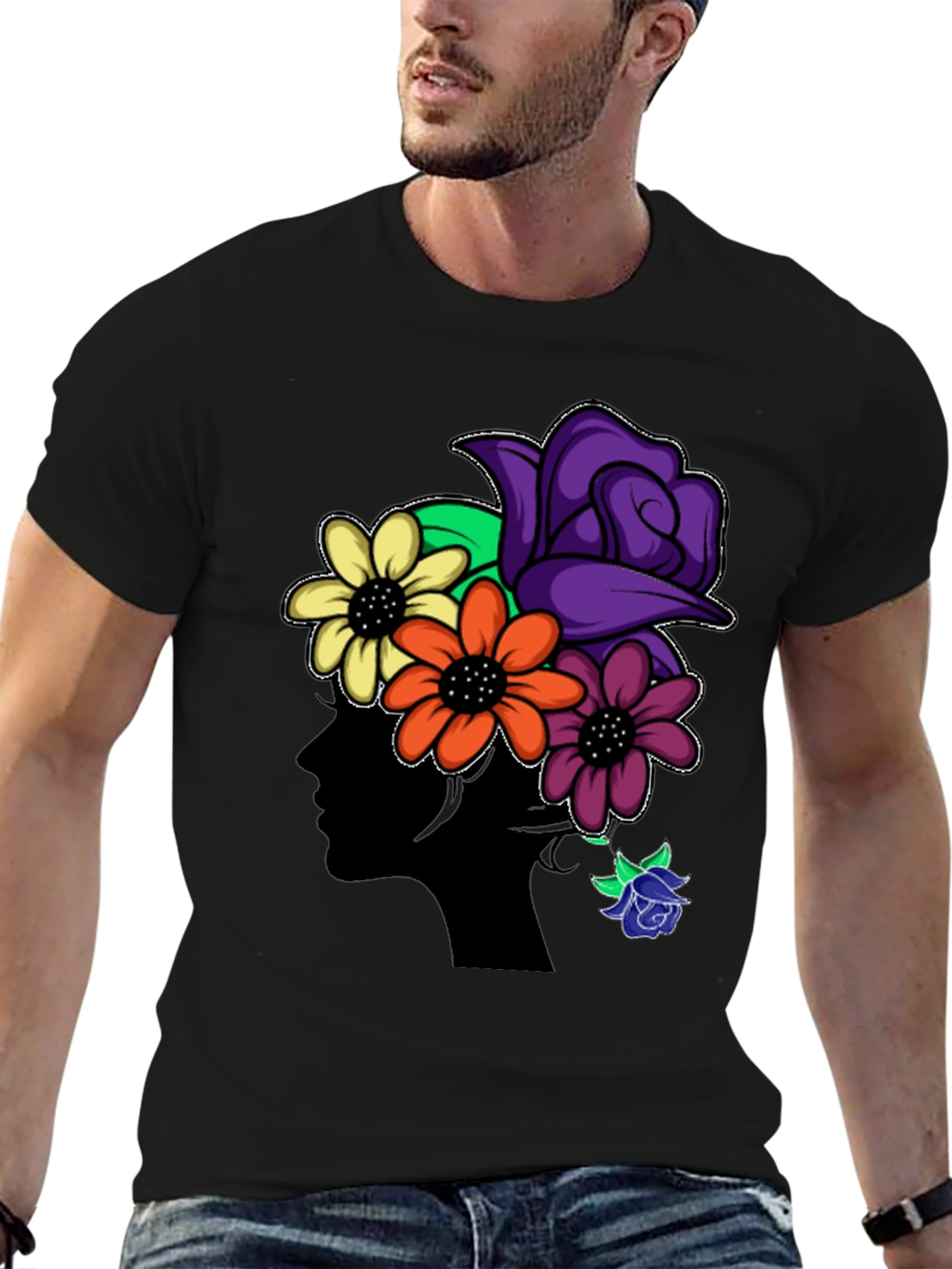 Floral Silhouette Black T-Shirt