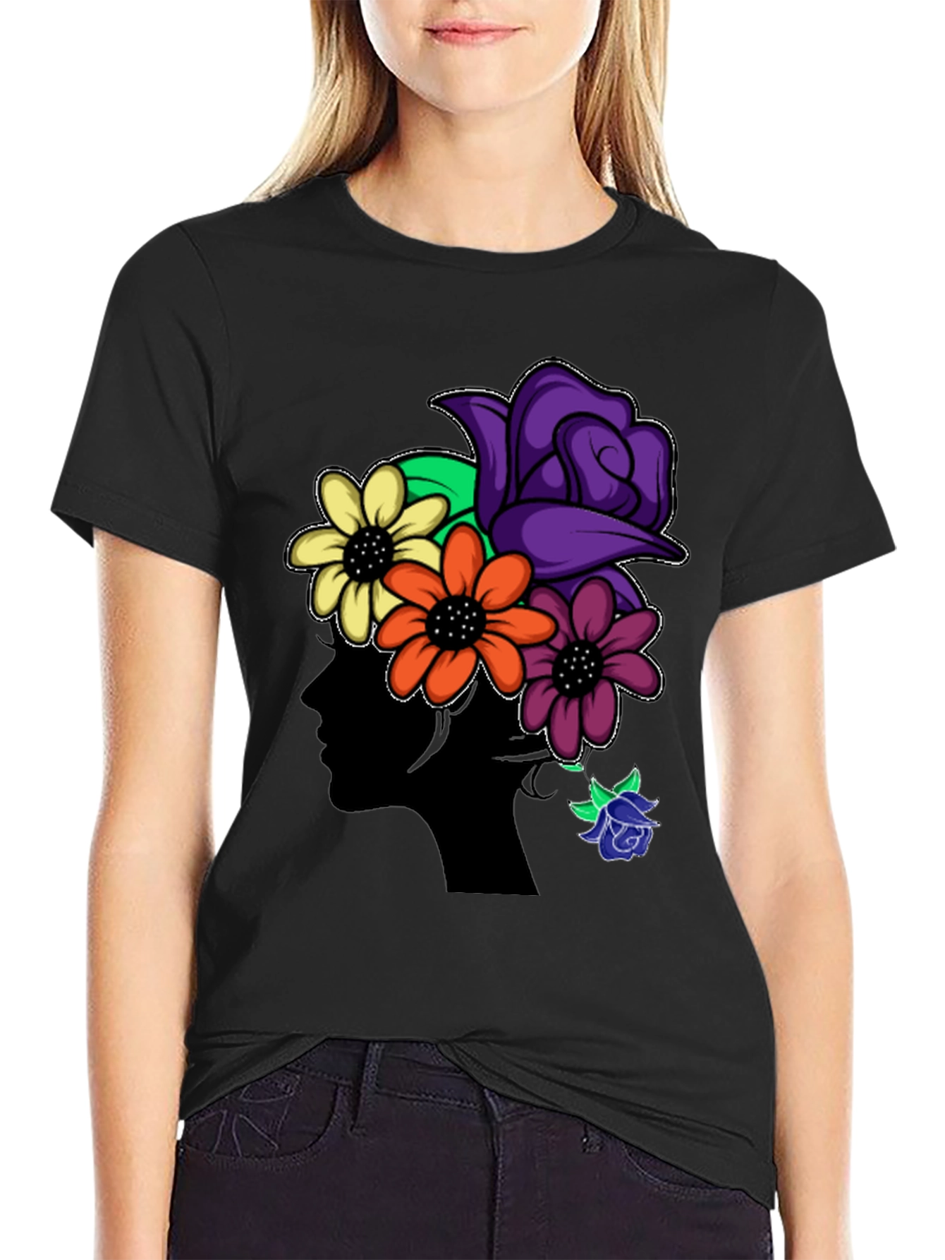 Floral Silhouette Black T-Shirt
