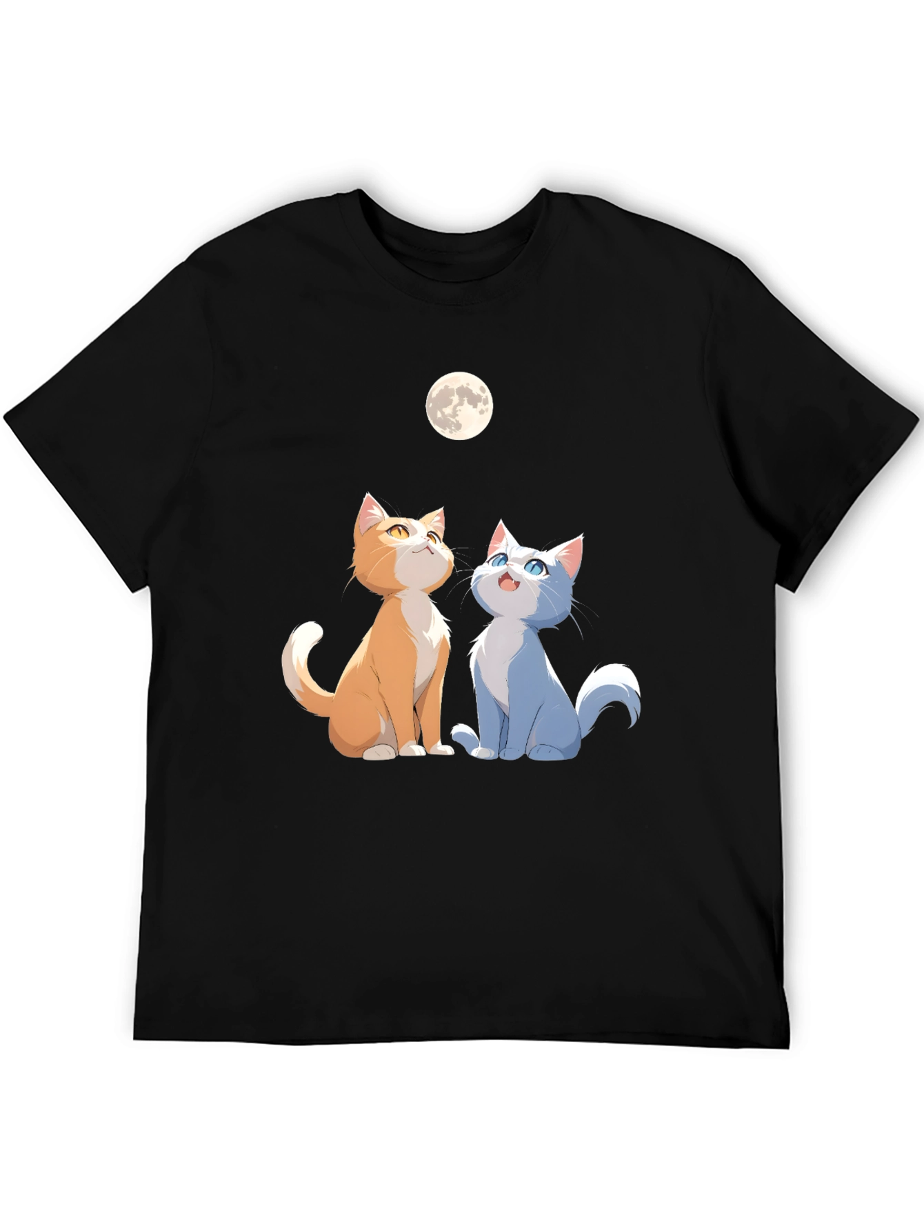 Cats Under Moon Graphic Tee - Unisex Black Shirt