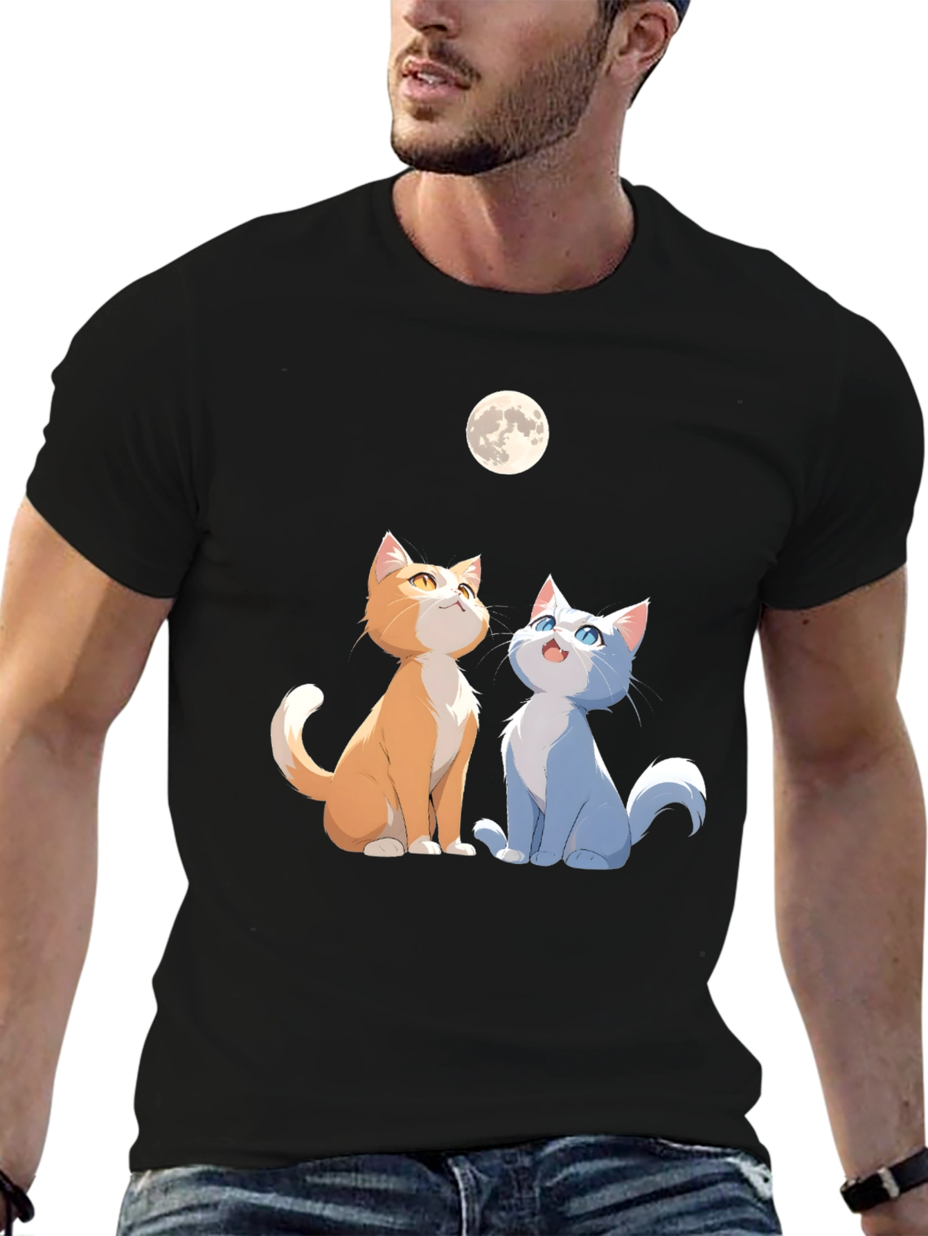 Cats Under Moon Graphic Tee - Unisex Black Shirt