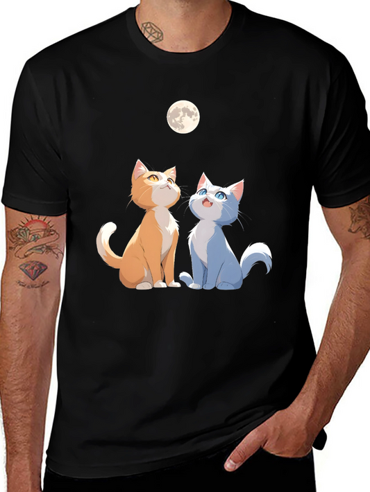 Cats Under Moon Graphic Tee - Unisex Black Shirt