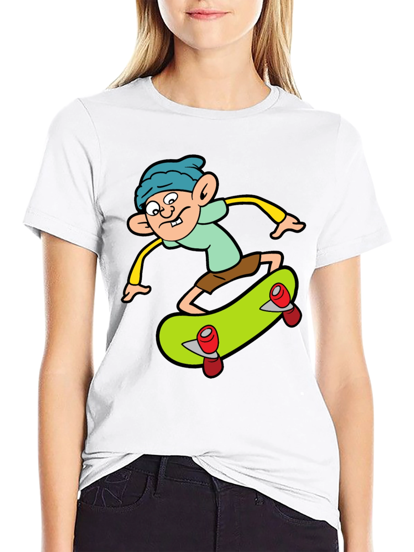 Cartoon Skater Graphic Tee - Black