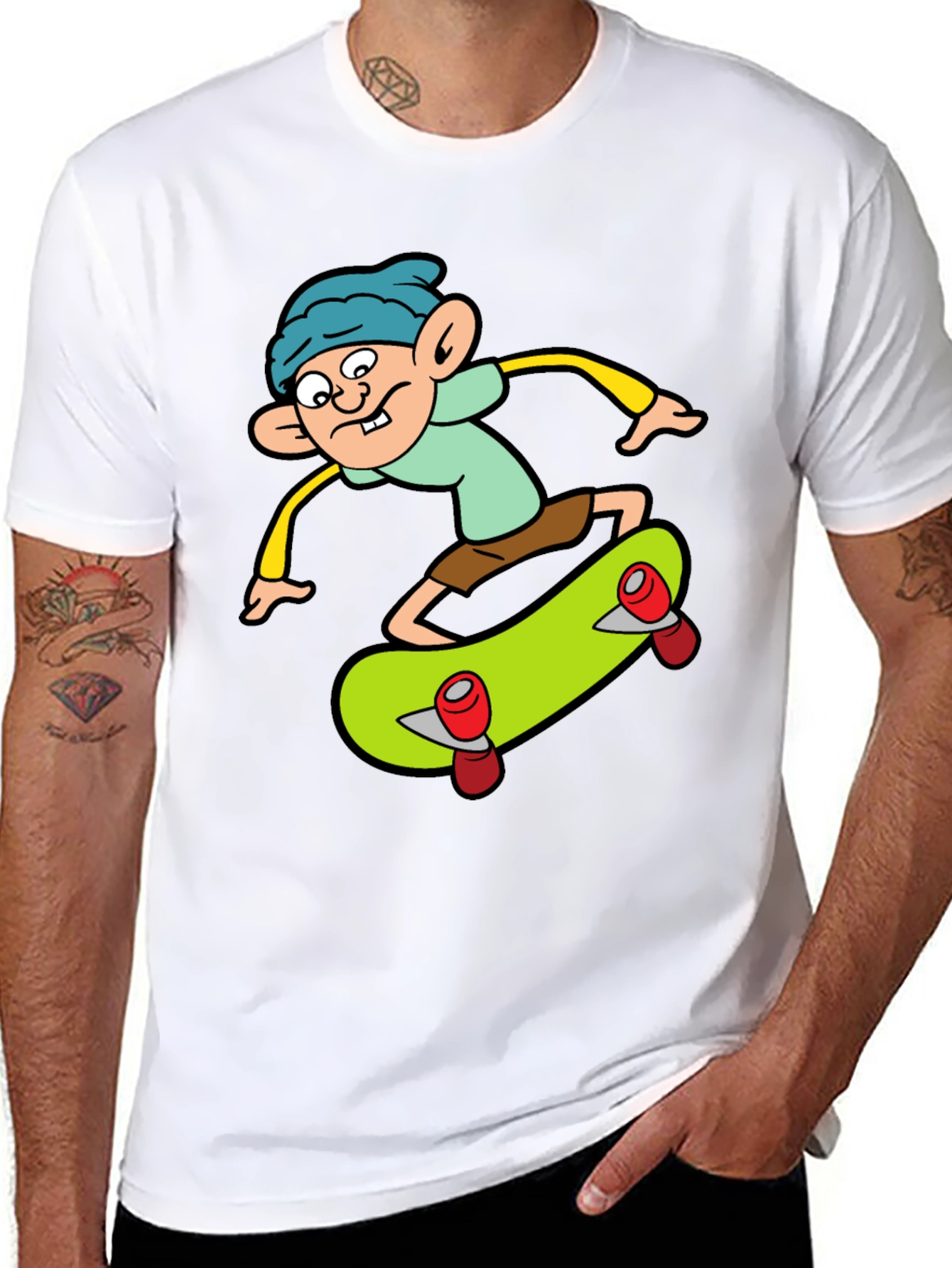 Cartoon Skater Graphic Tee - Black