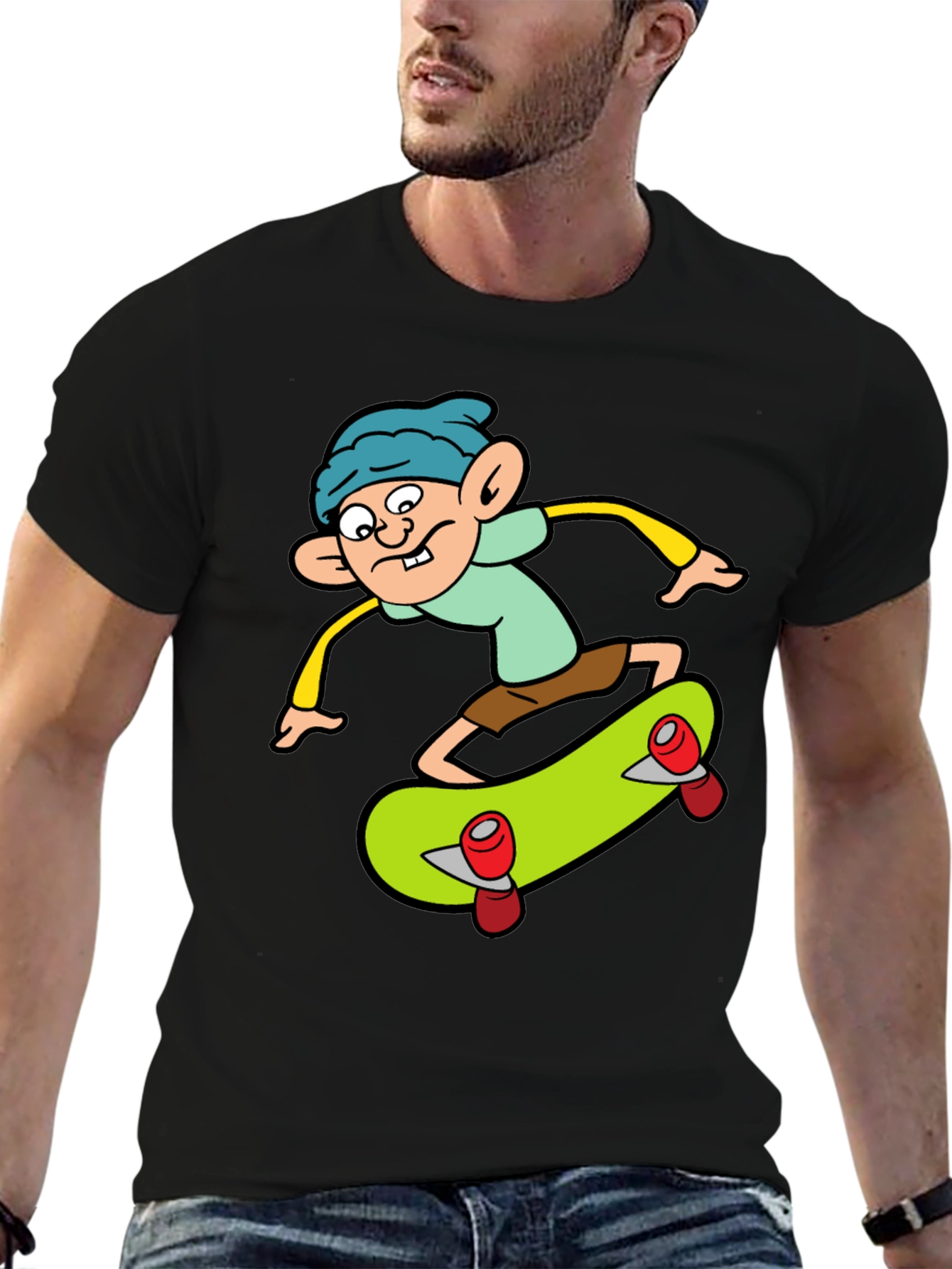Cartoon Skater Graphic Tee - Black