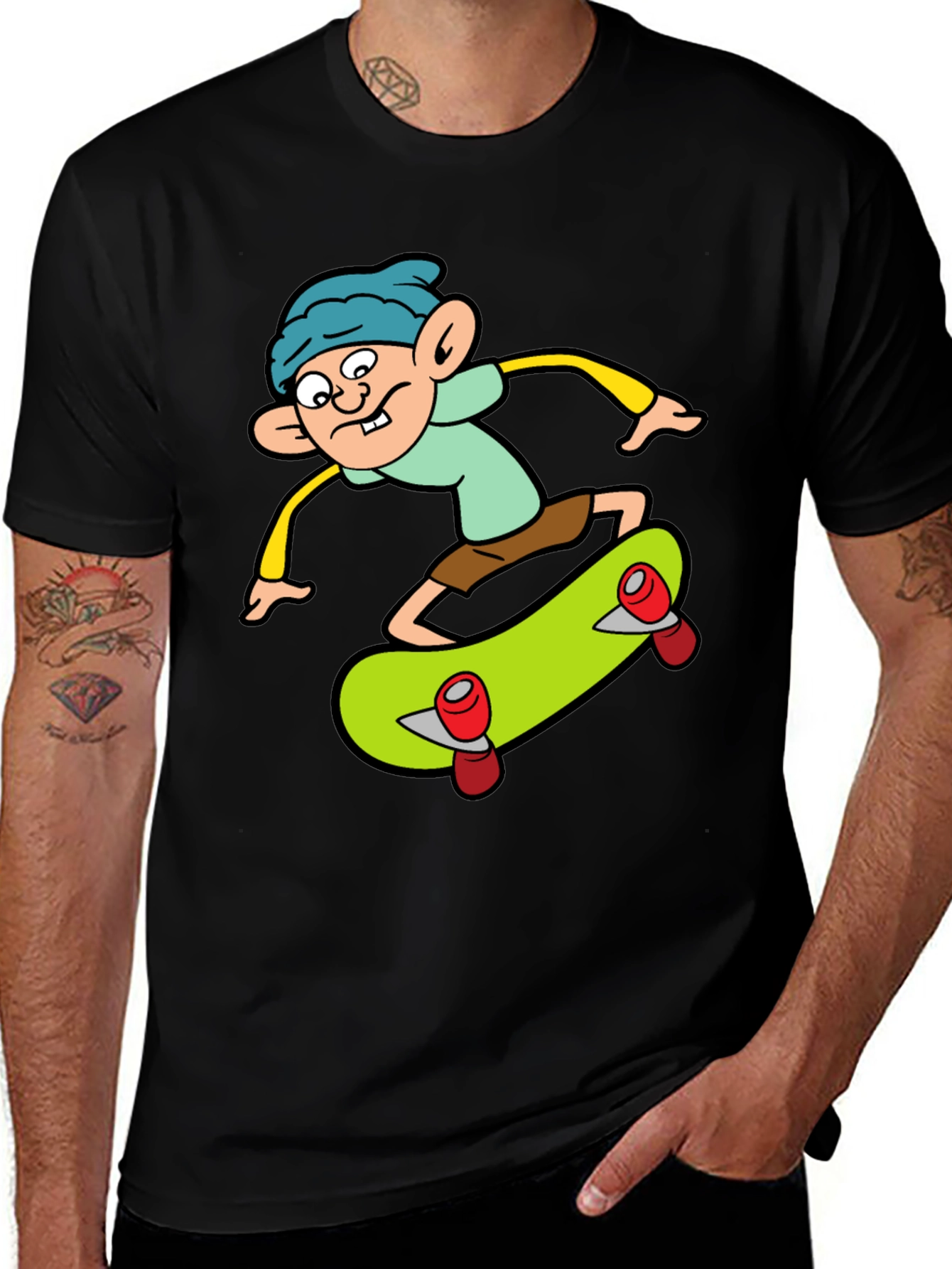 Cartoon Skater Graphic Tee - Black