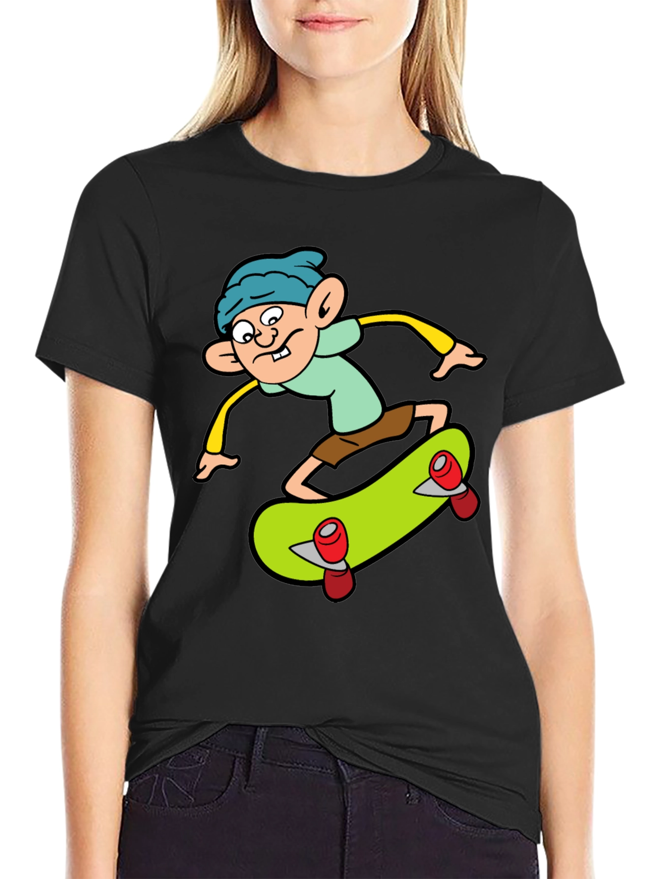 Cartoon Skater Graphic Tee - Black