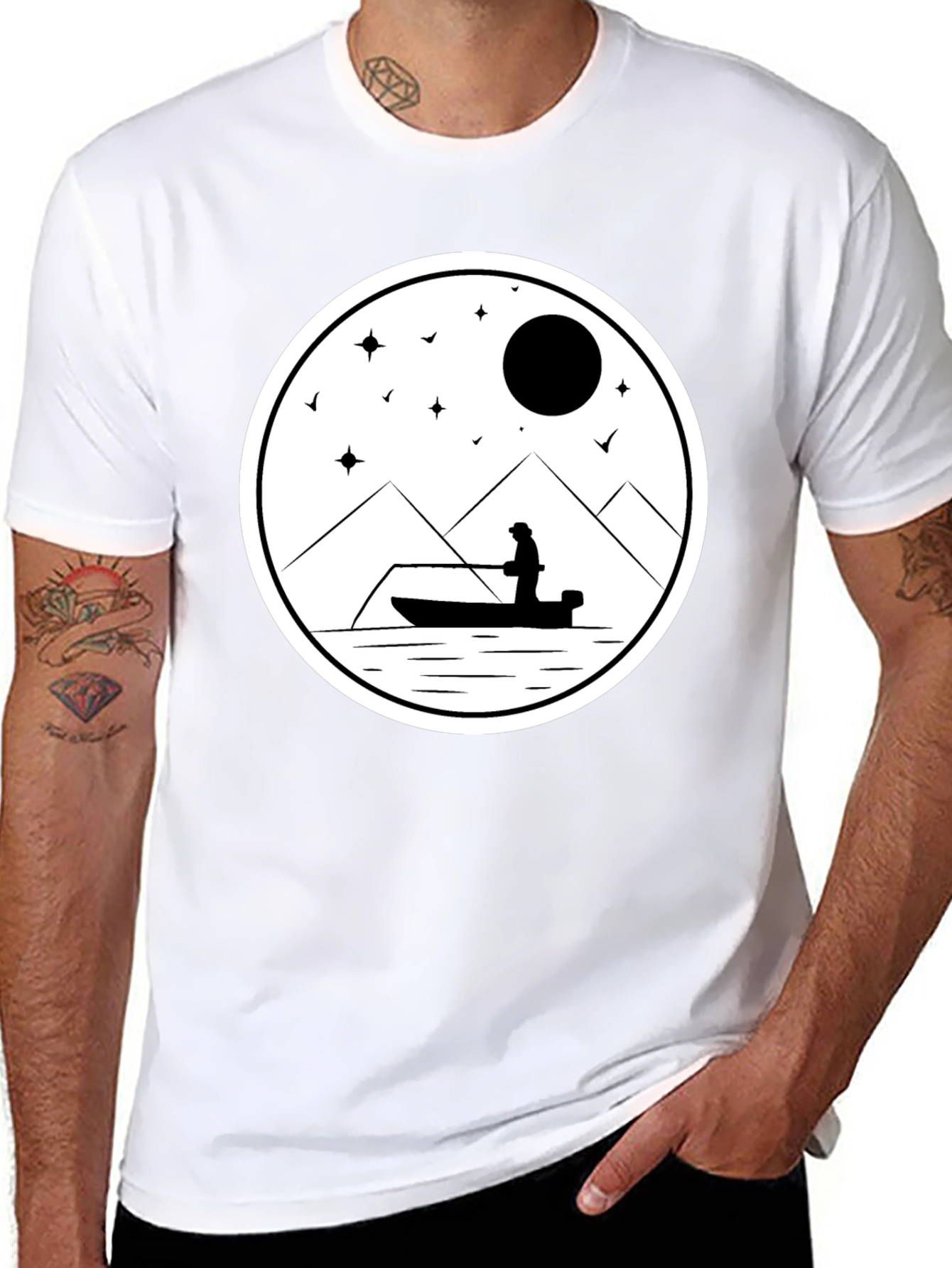 Fishing Silhouette Graphic Tee - Black