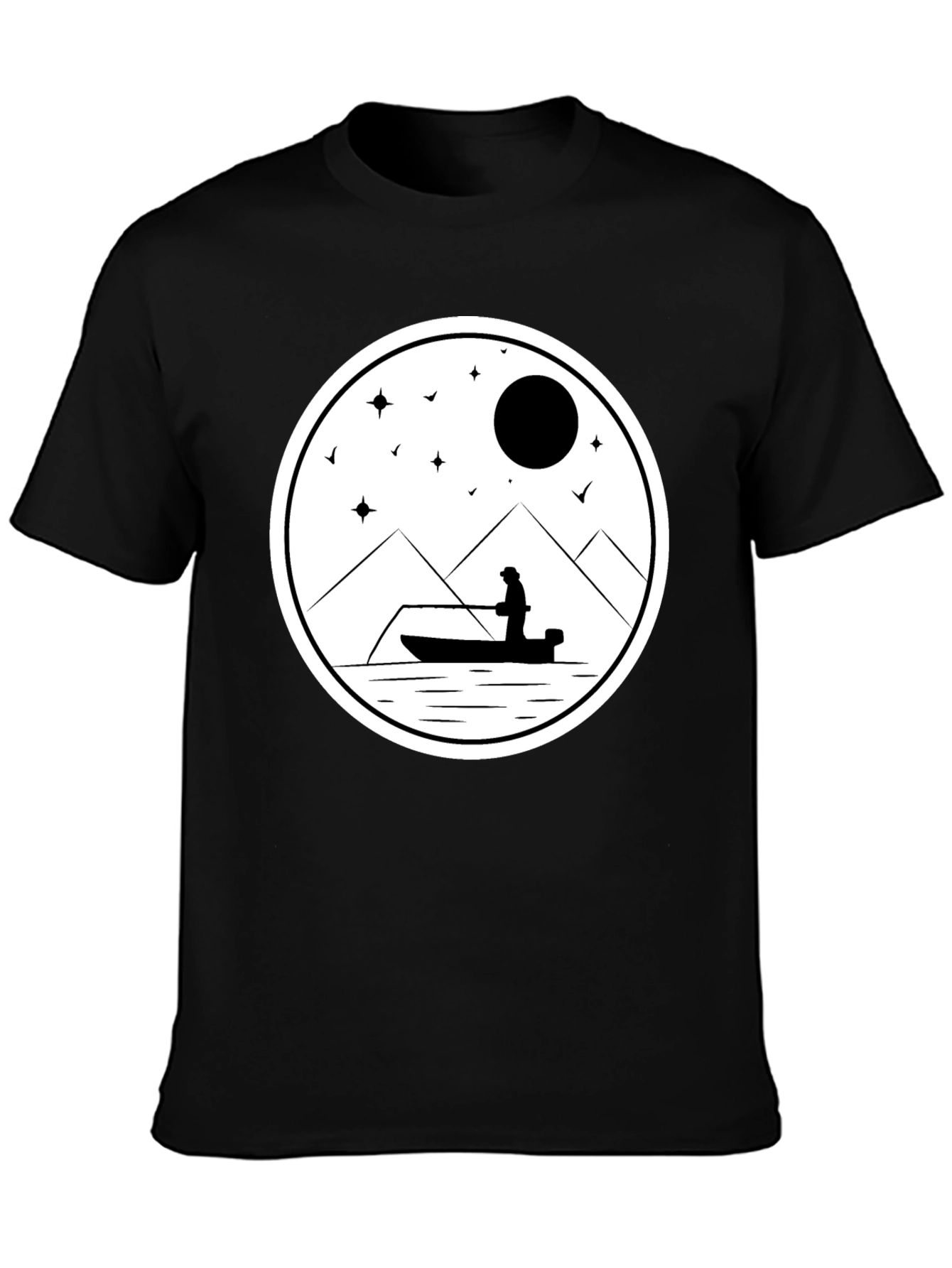 Fishing Silhouette Graphic Tee - Black