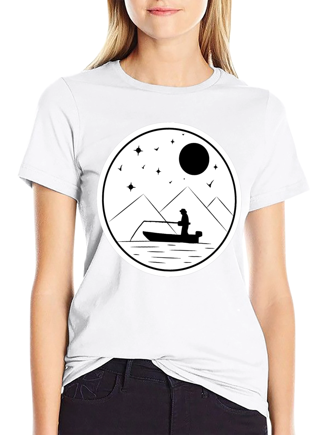 Fishing Silhouette Graphic Tee - Black