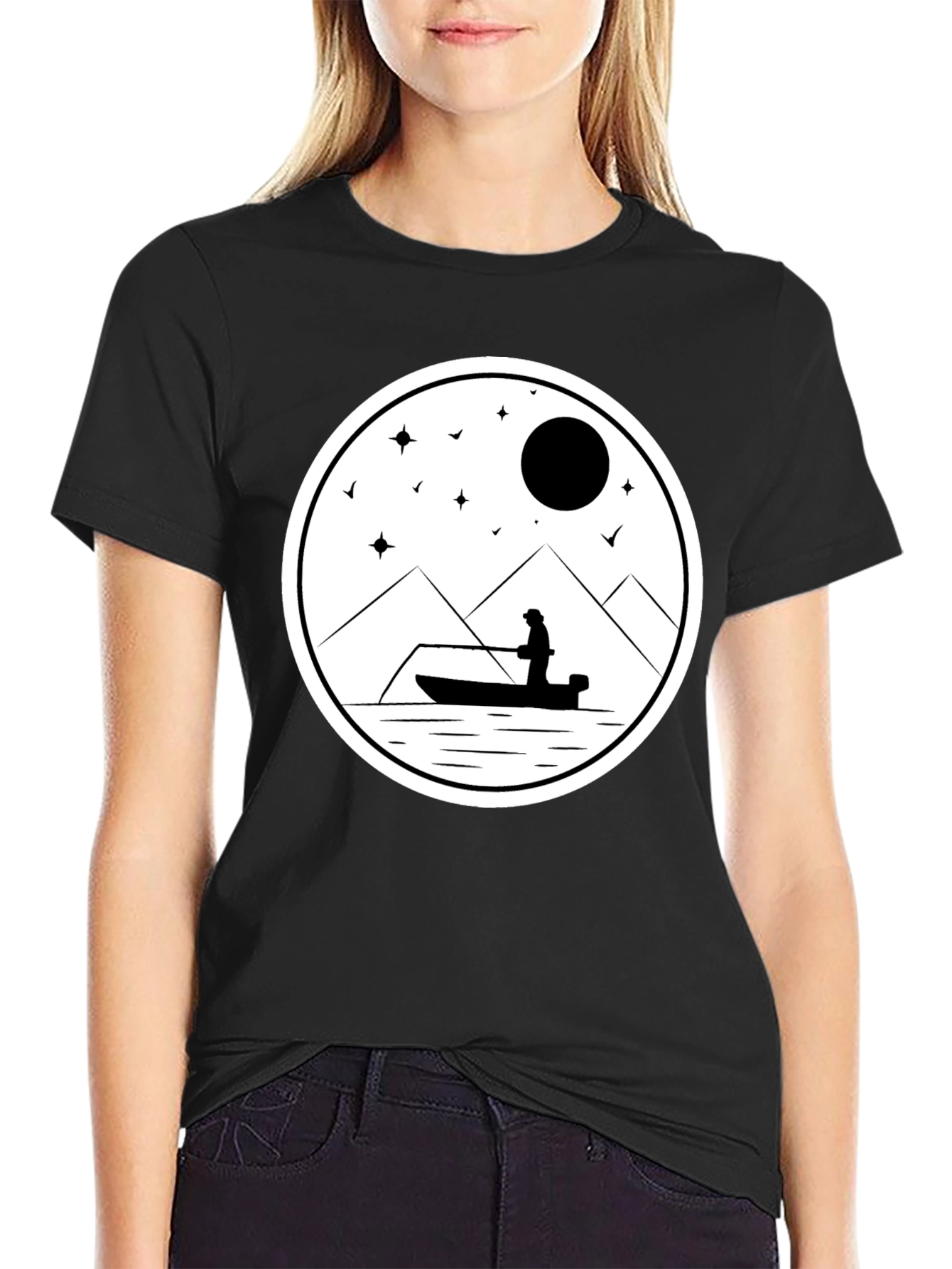 Fishing Silhouette Graphic Tee - Black
