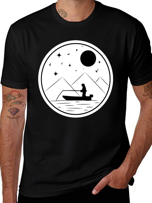 Fishing Silhouette Graphic Tee - Black