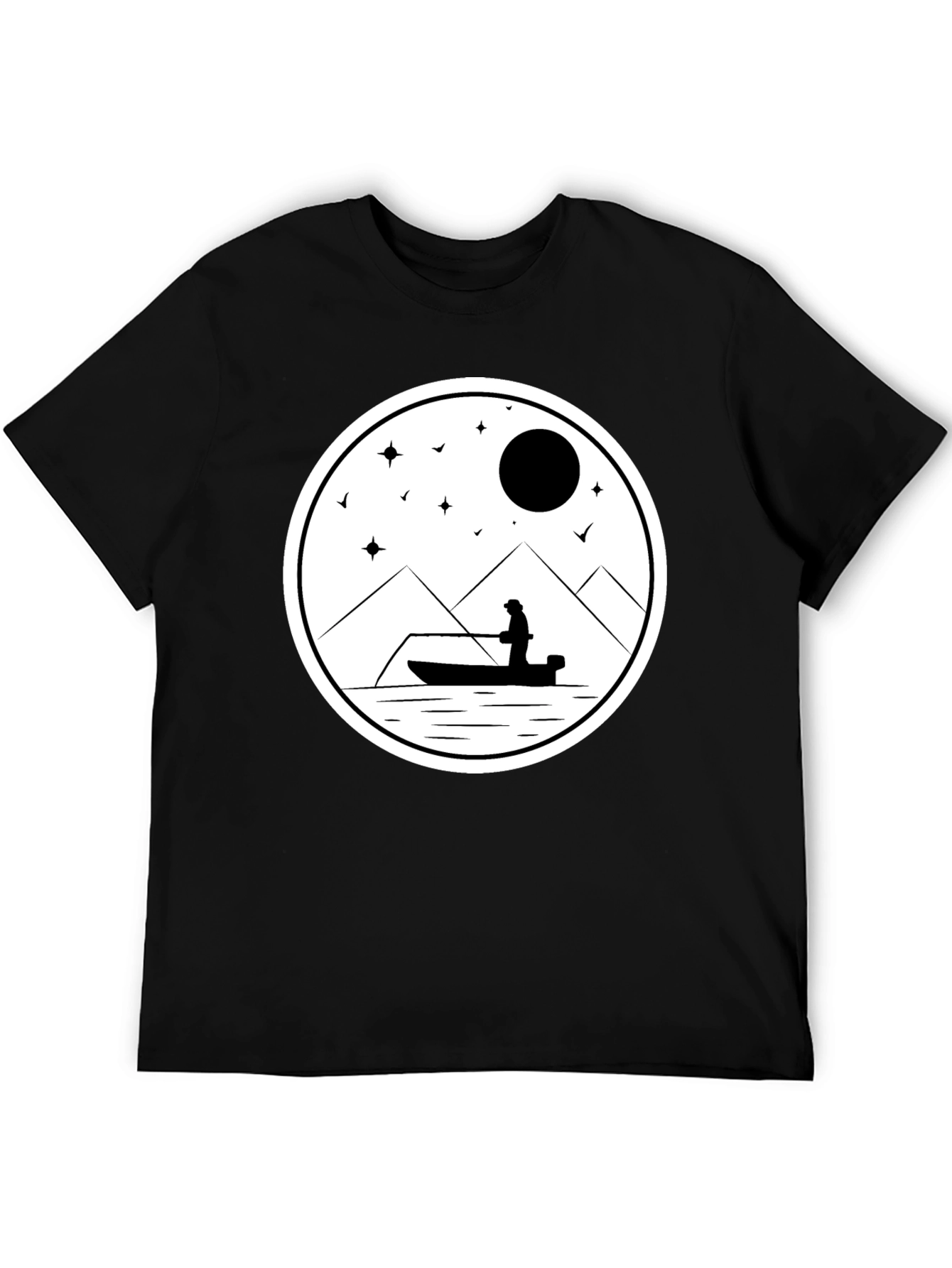 Fishing Silhouette Graphic Tee - Black