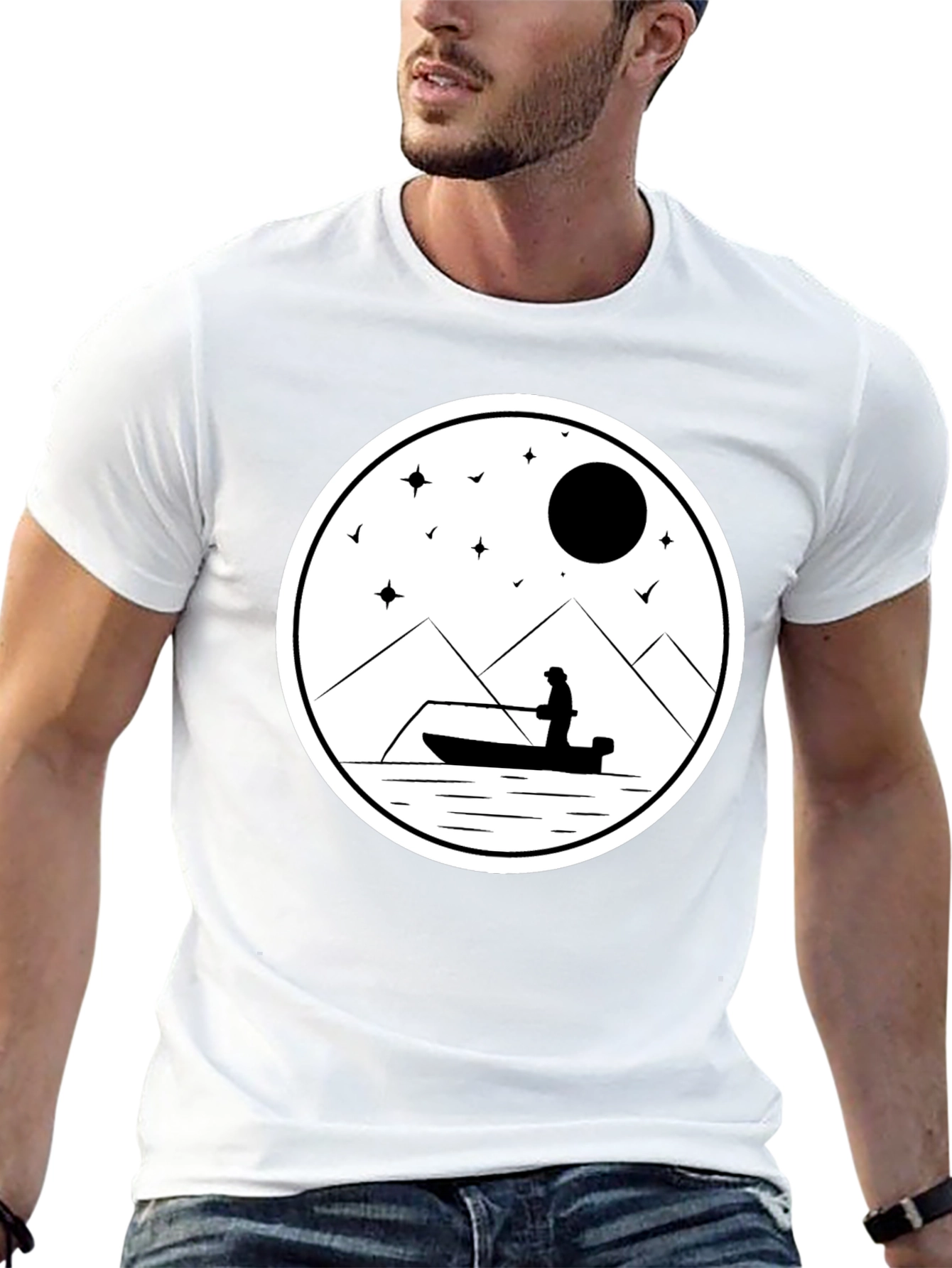 Fishing Silhouette Graphic Tee - Black