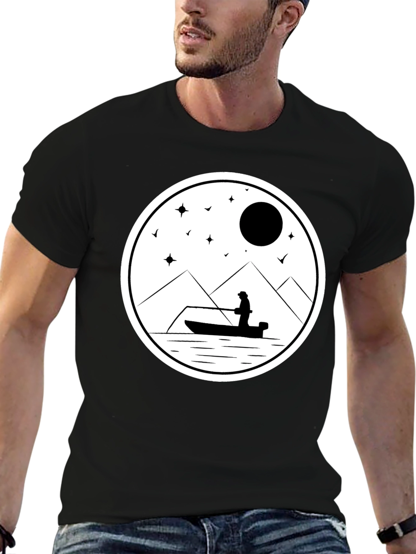 Fishing Silhouette Graphic Tee - Black