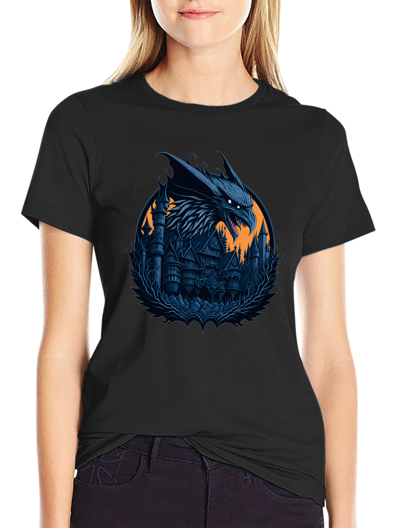 Dragon Castle Graphic T-Shirt - Dark Fantasy Style