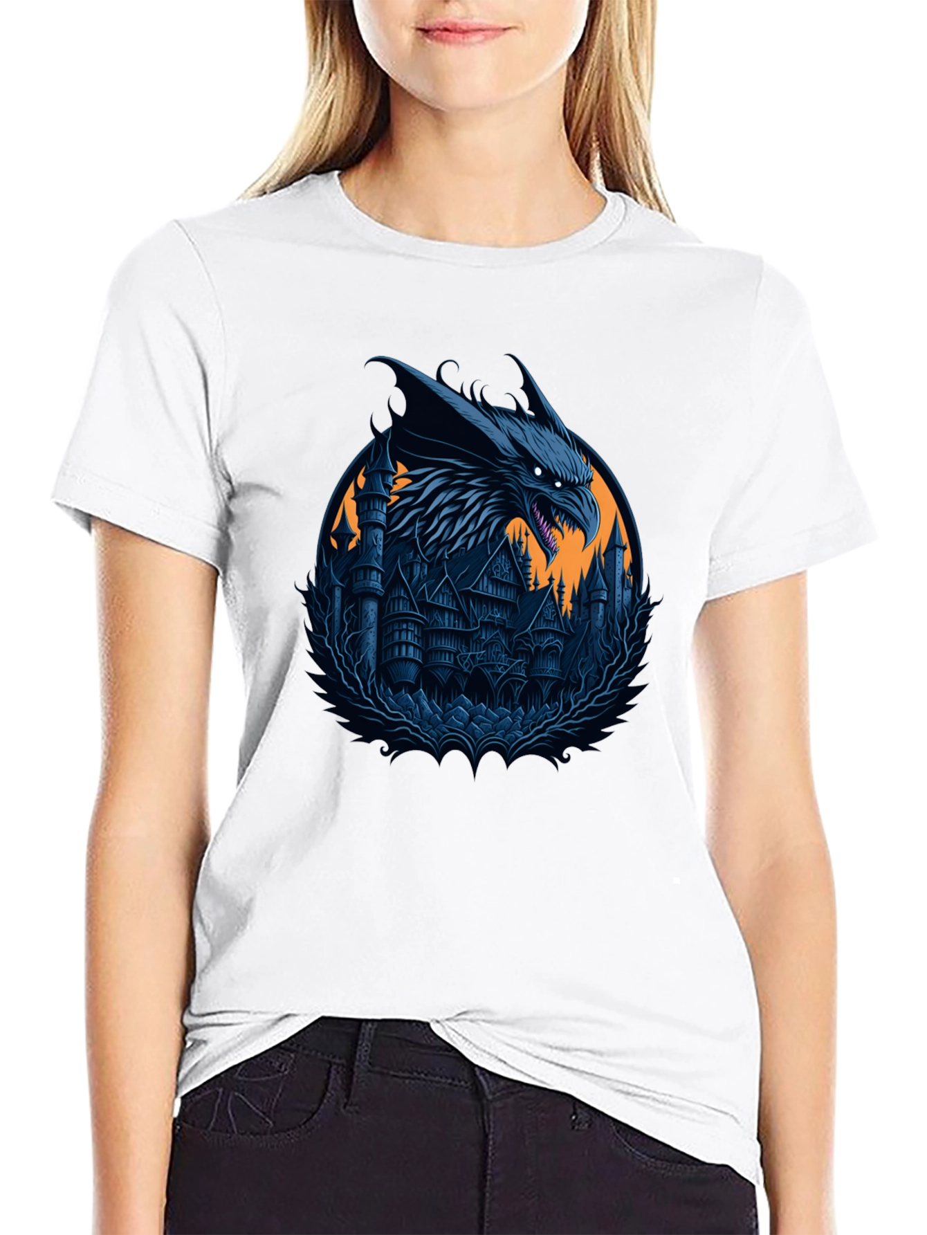 Dragon Castle Graphic T-Shirt - Dark Fantasy Style