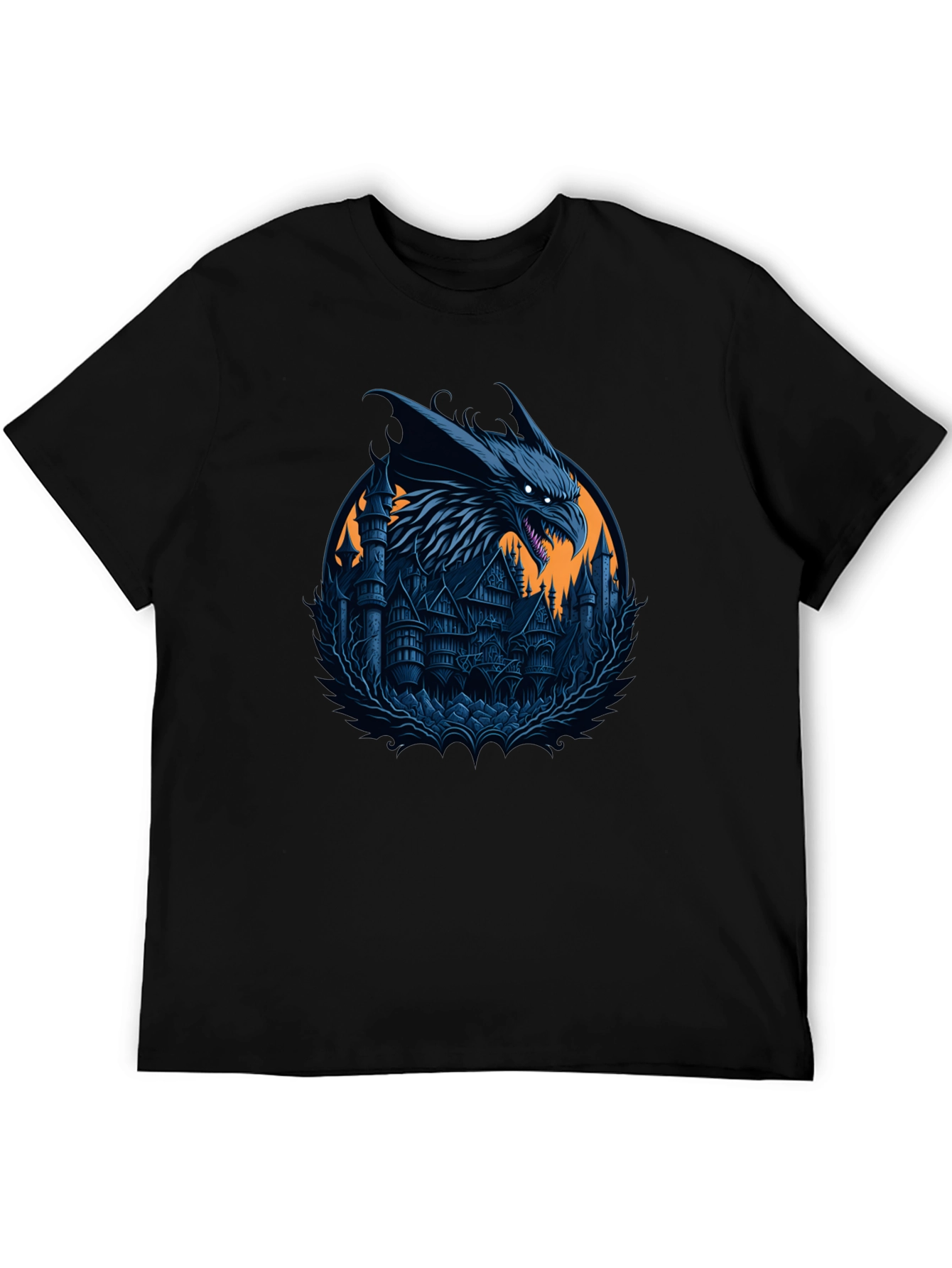 Dragon Castle Graphic T-Shirt - Dark Fantasy Style