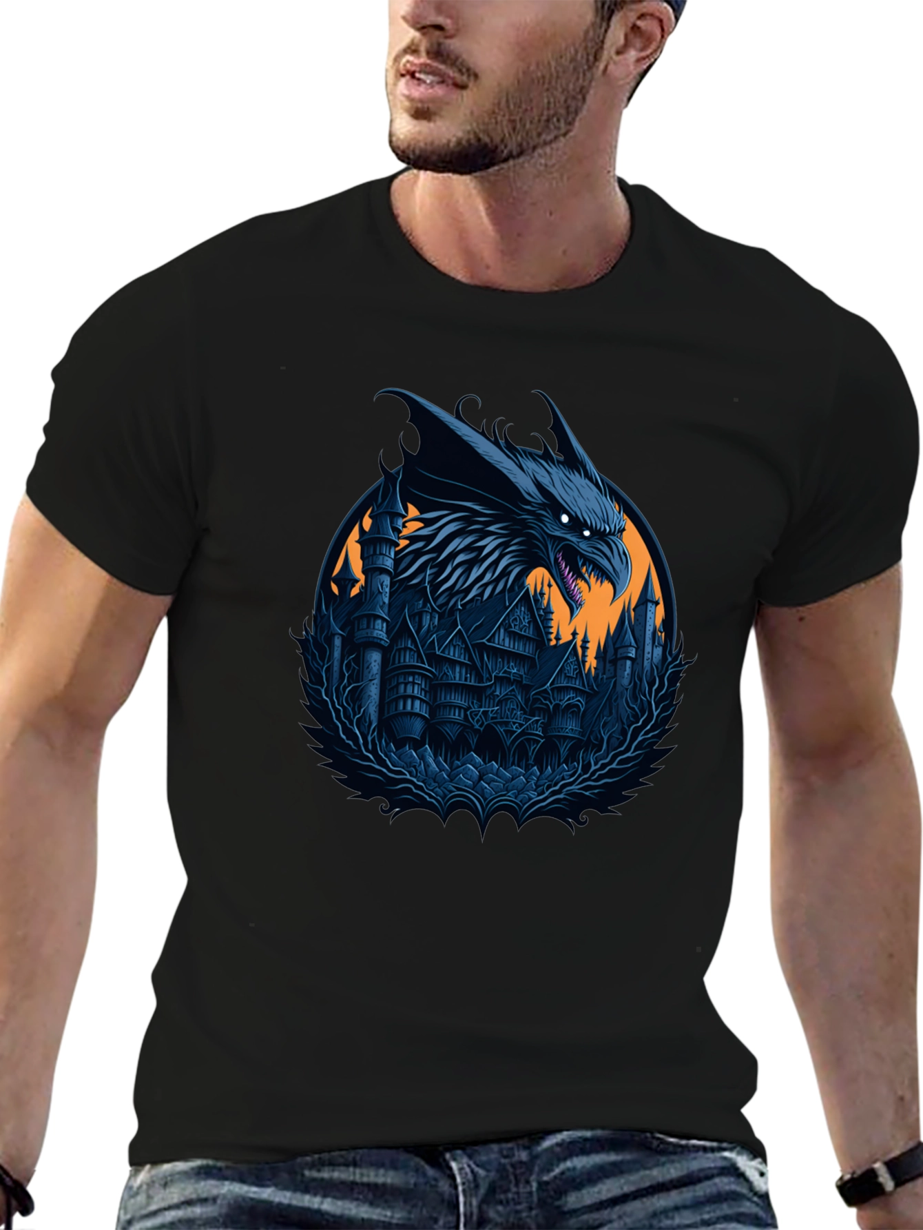 Dragon Castle Graphic T-Shirt - Dark Fantasy Style